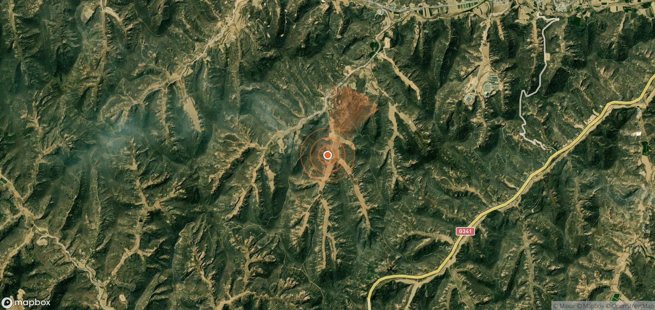 Satellite map of methane plume locations in China