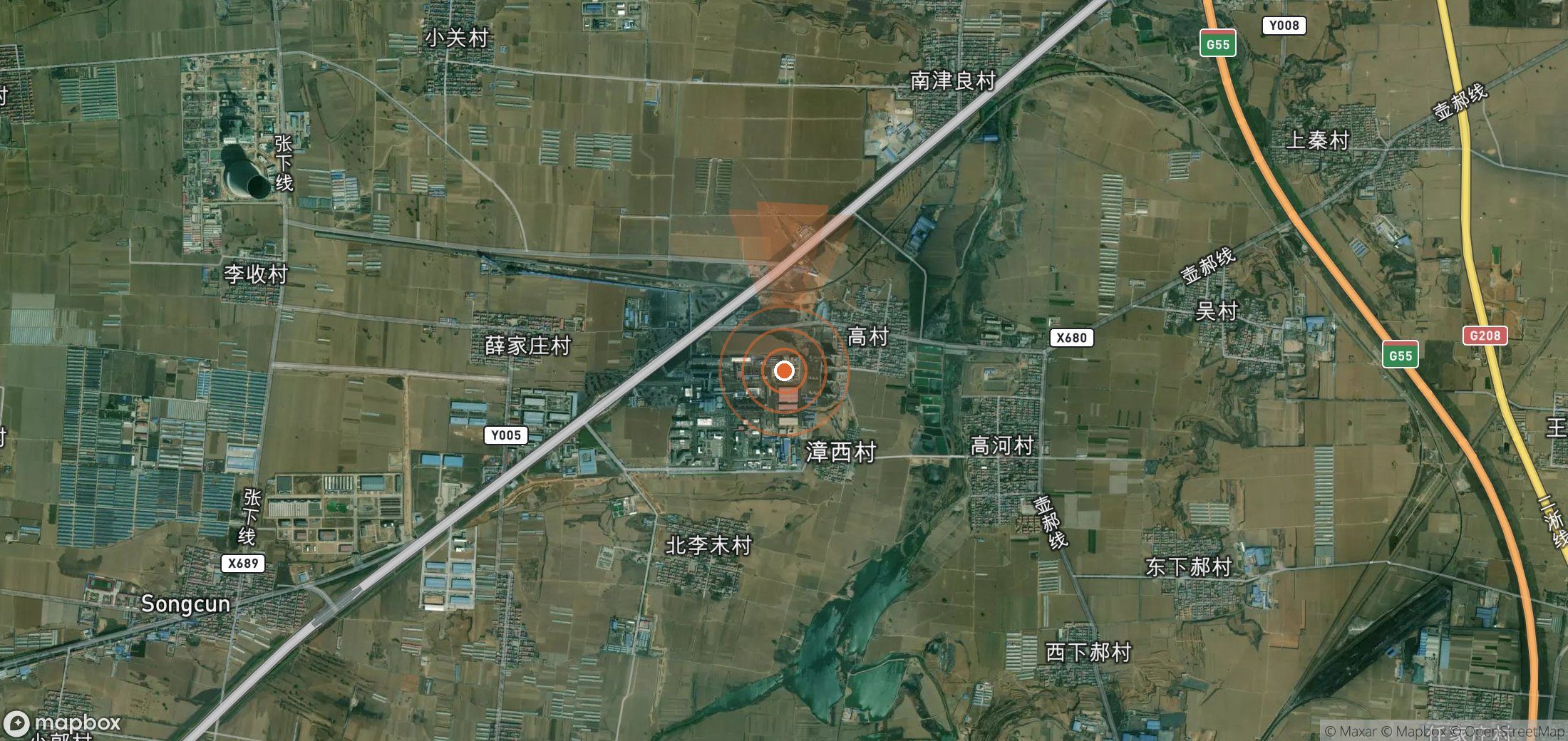 Satellite map of methane plume locations in China