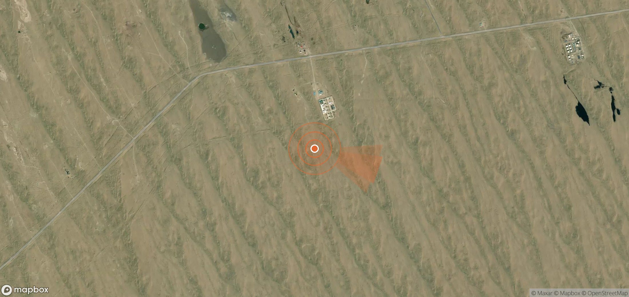 Satellite map of methane plume locations in Turkmenistan