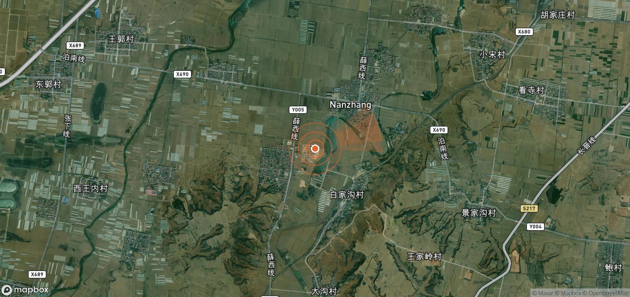 Satellite map of methane plume locations in China