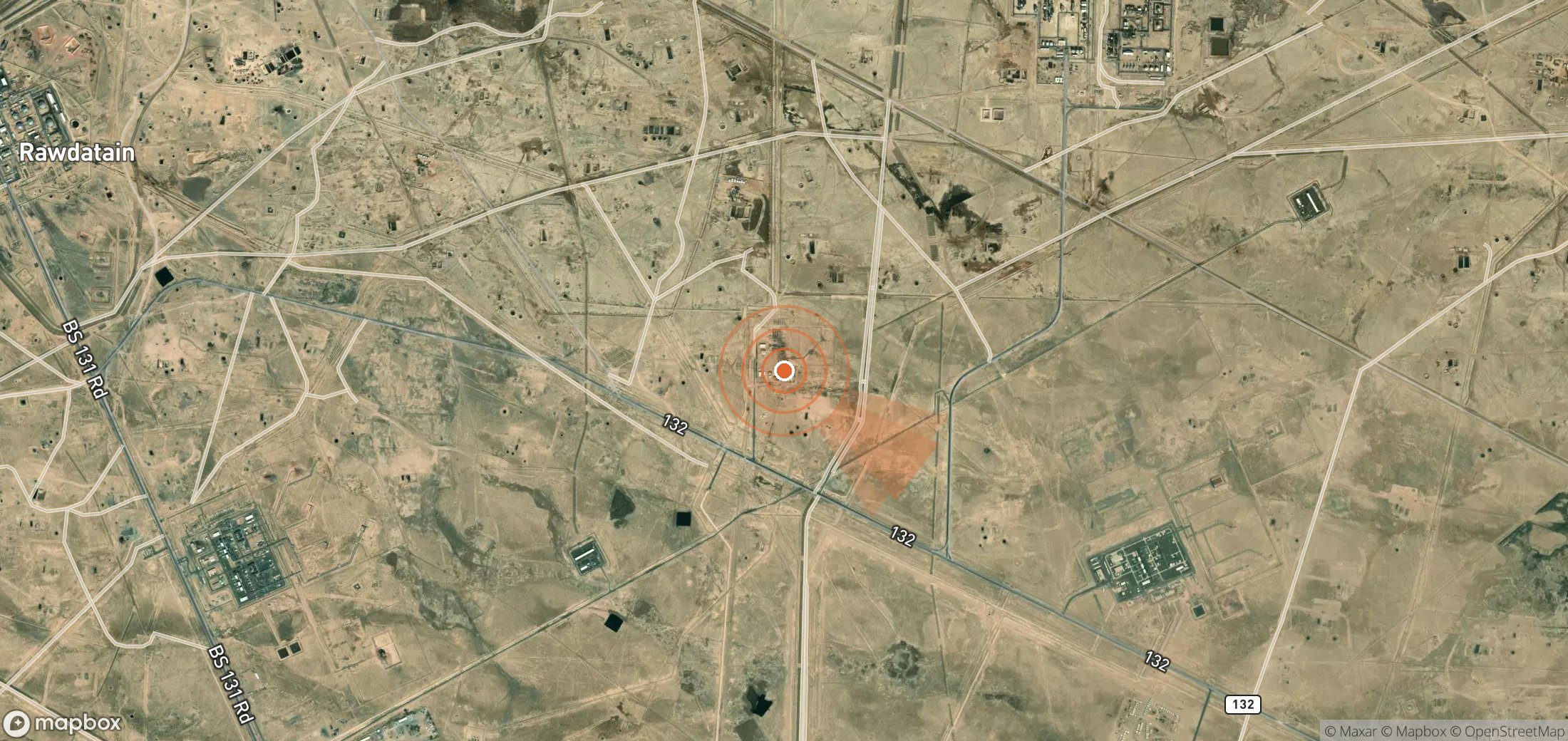 Satellite map of methane plume locations in Kuwait