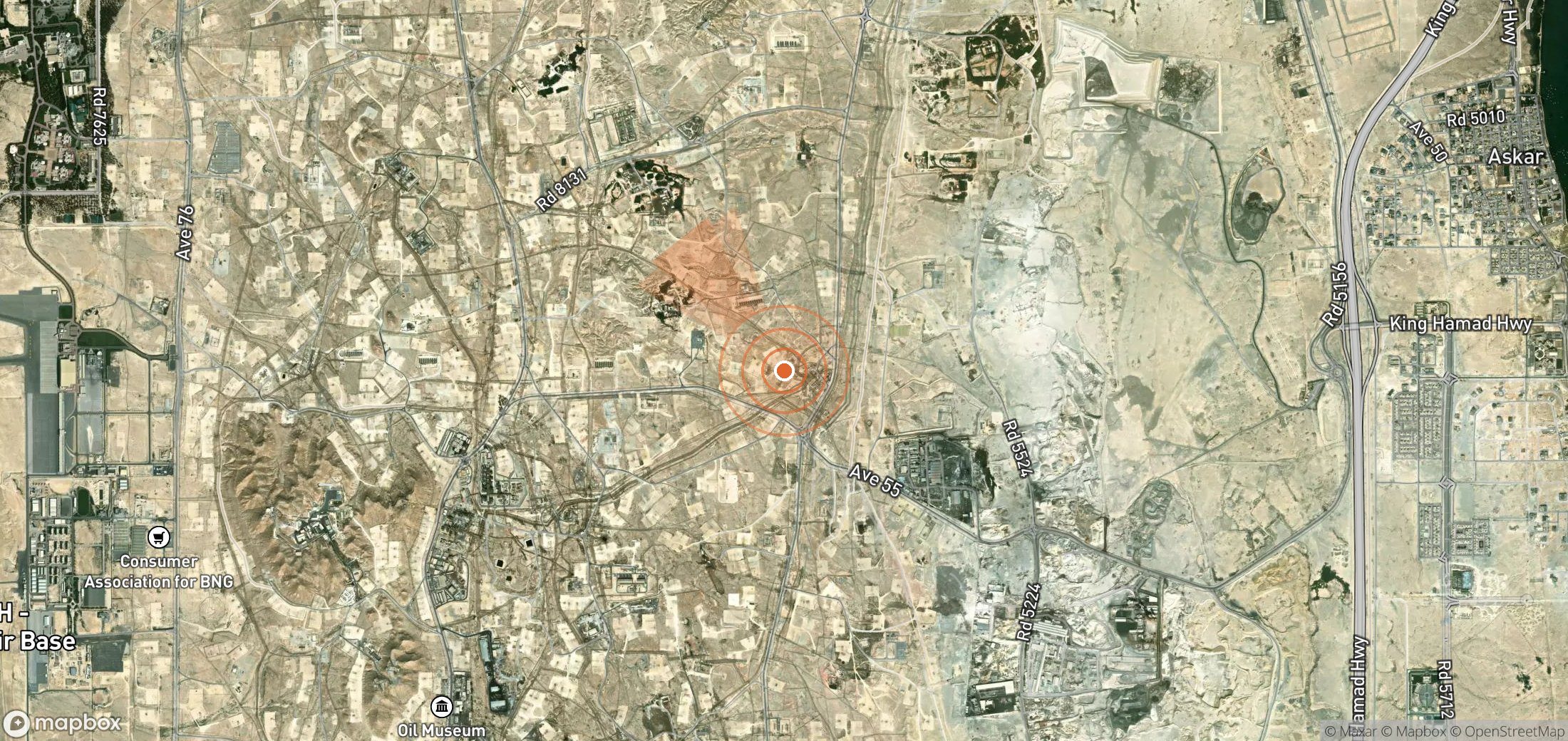 Satellite map of methane plume locations in Bahrain