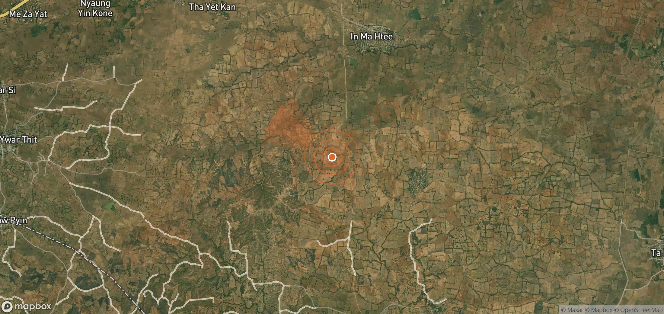 Satellite map of methane plume locations in Myanmar