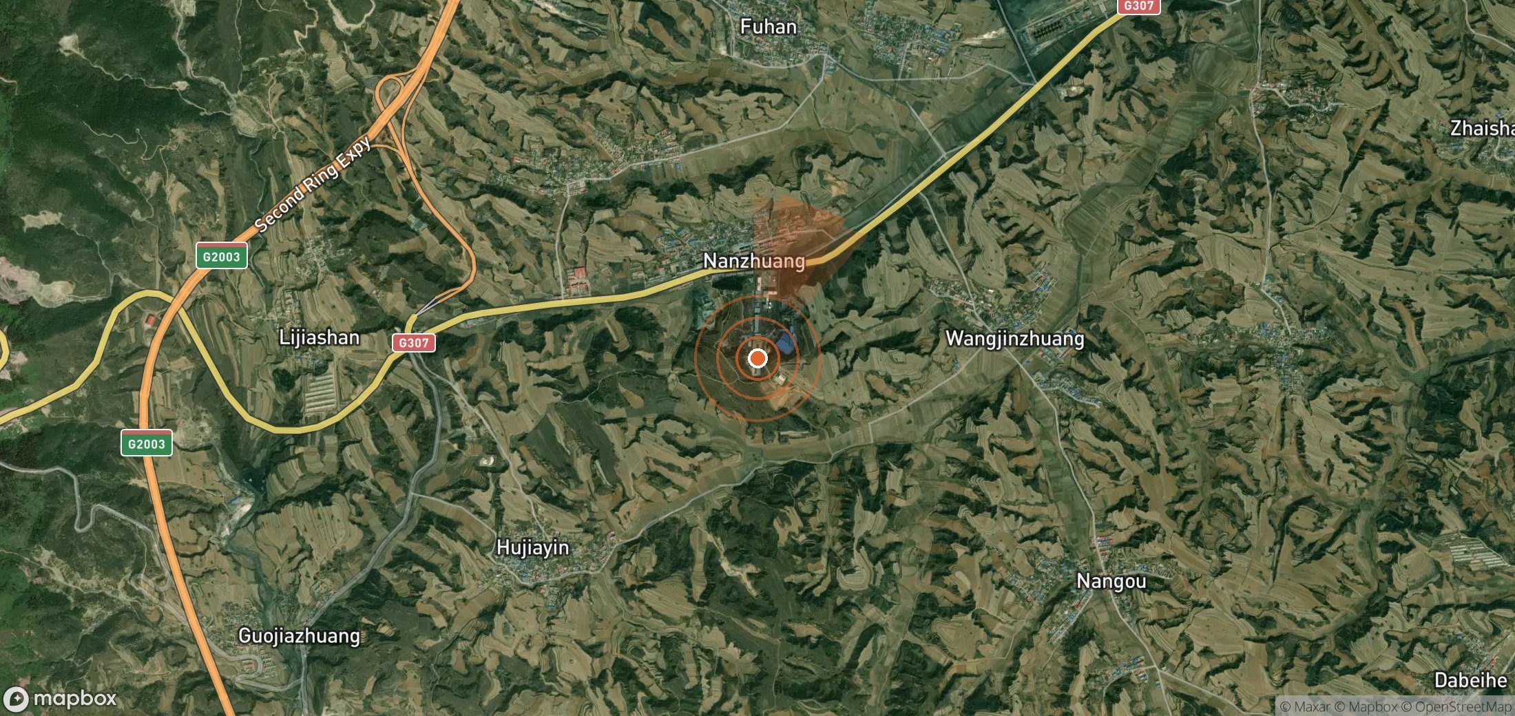 Satellite map of methane plume locations in China