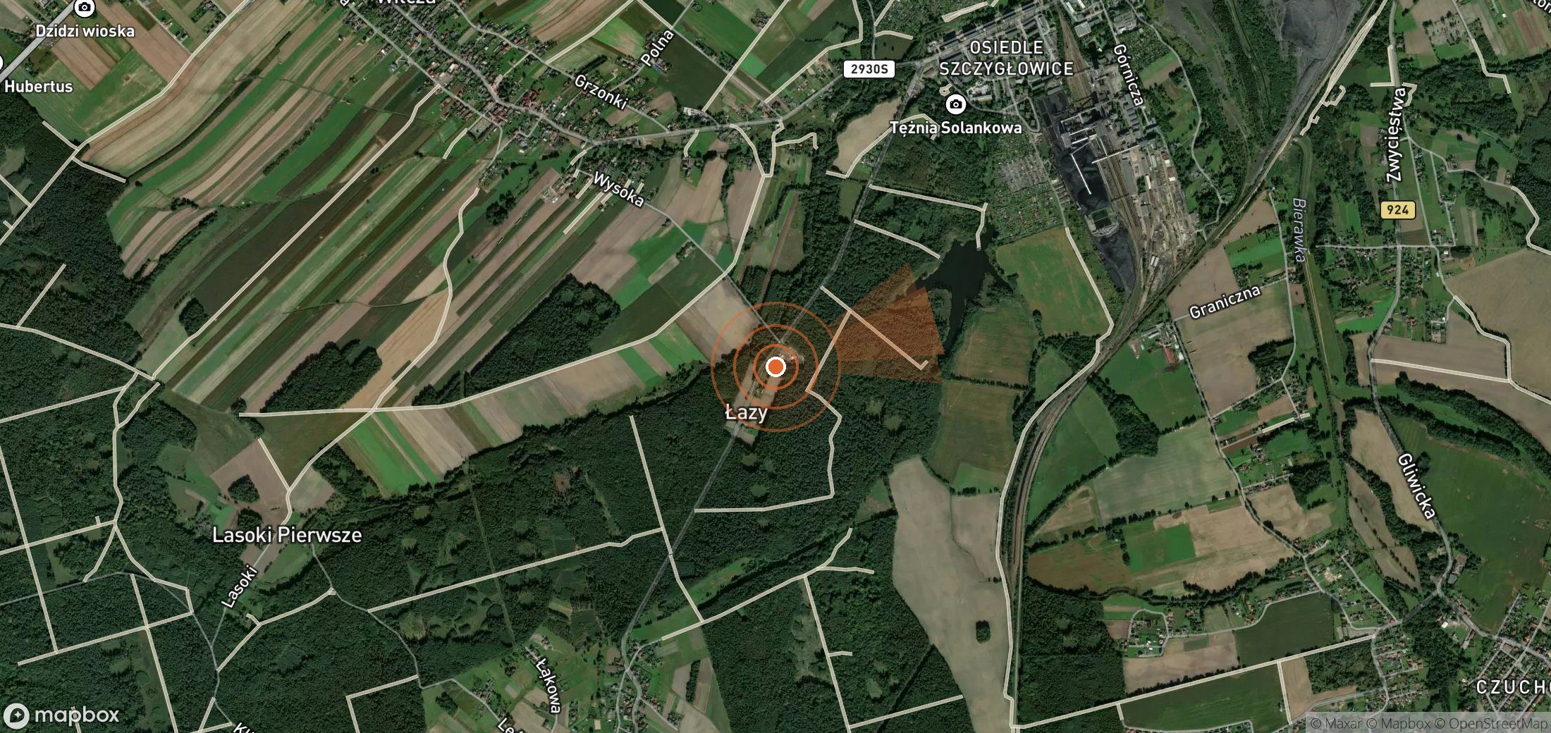 Satellite map of methane plume locations in Poland