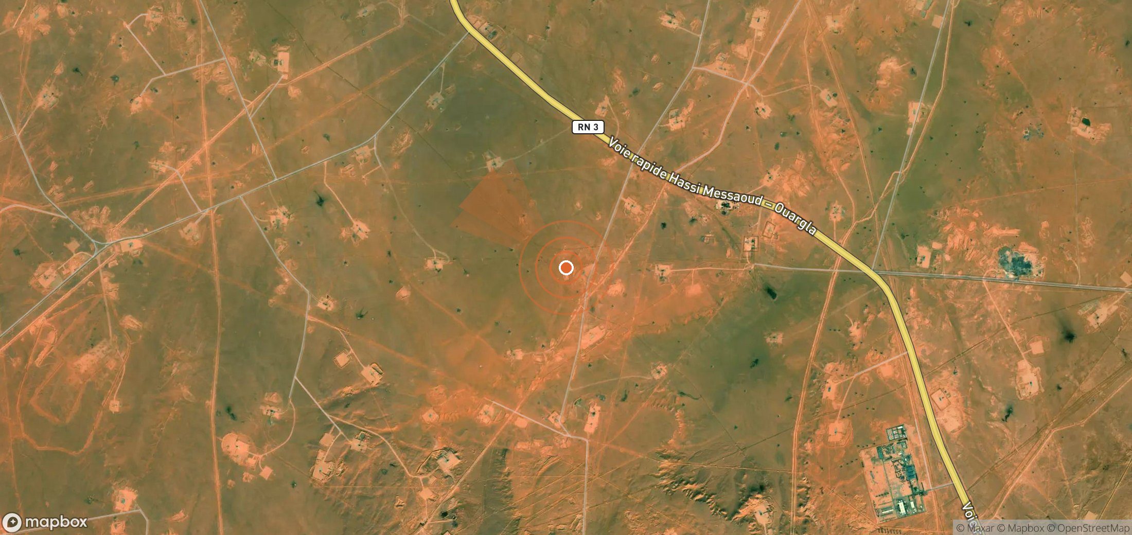 Satellite map of methane plume locations in Algeria