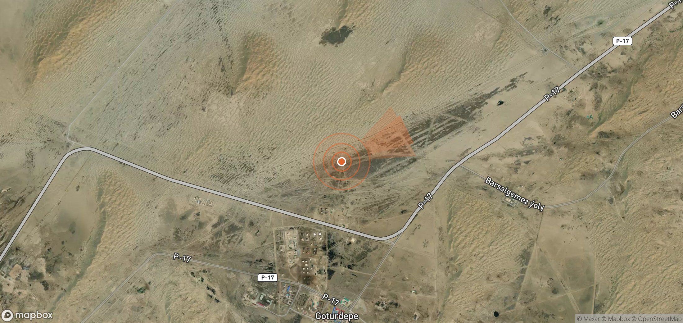 Satellite map of methane plume locations in Turkmenistan