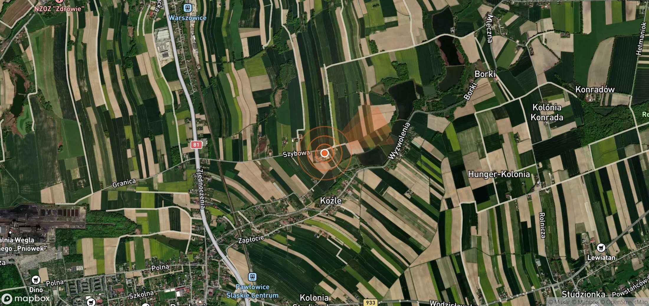 Satellite map of methane plume locations in Poland