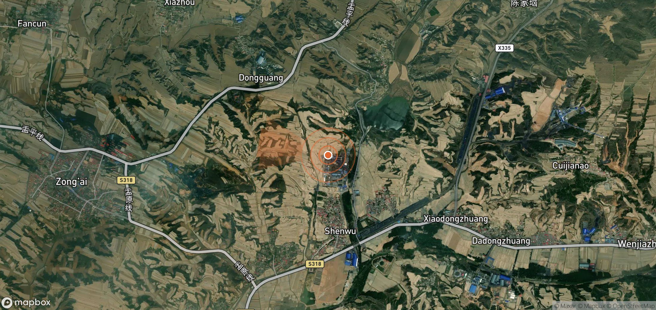 Satellite map of methane plume locations in China