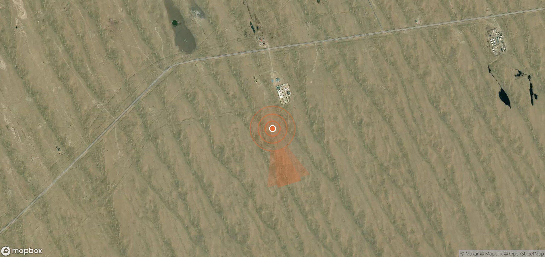 Satellite map of methane plume locations in Turkmenistan