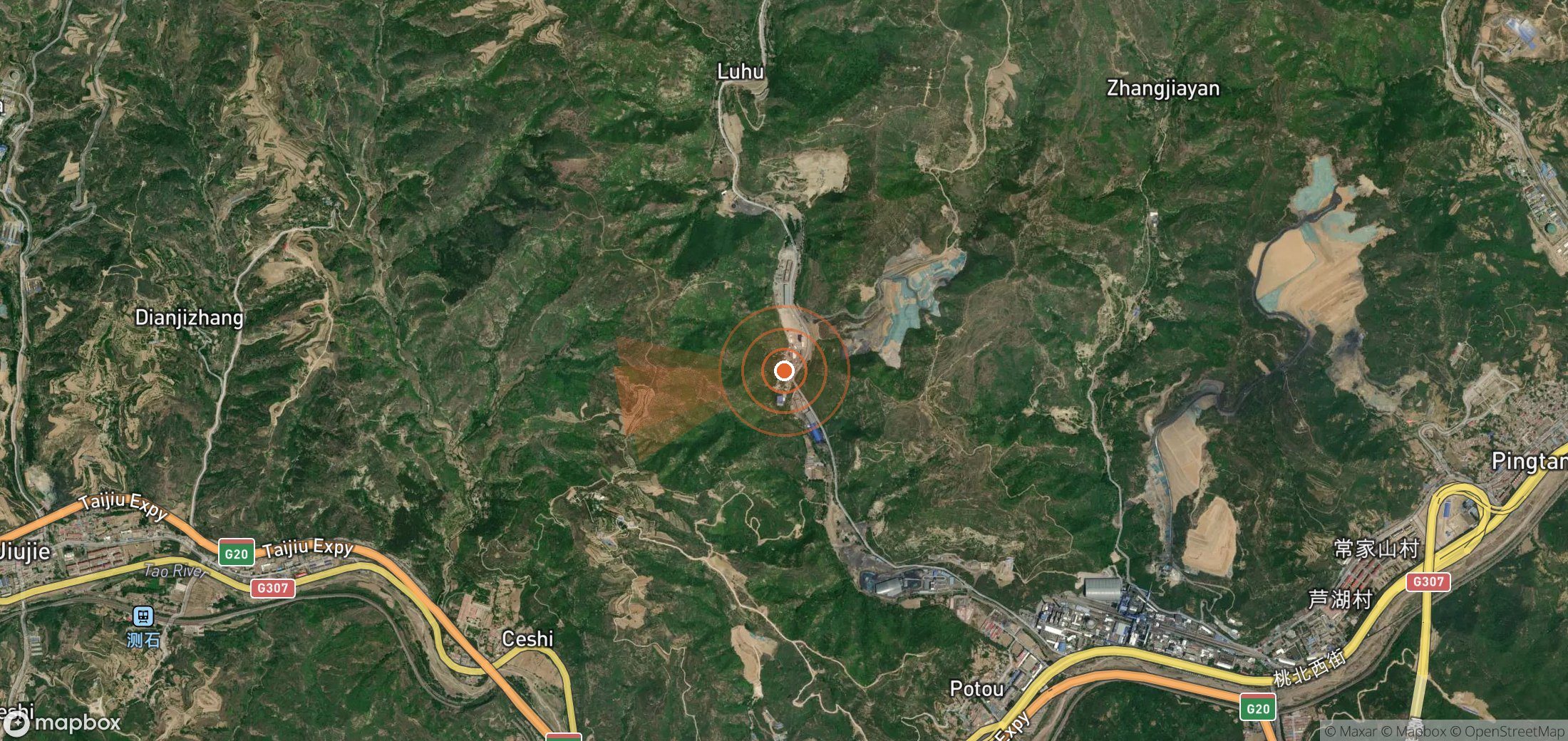 Satellite map of methane plume locations in China