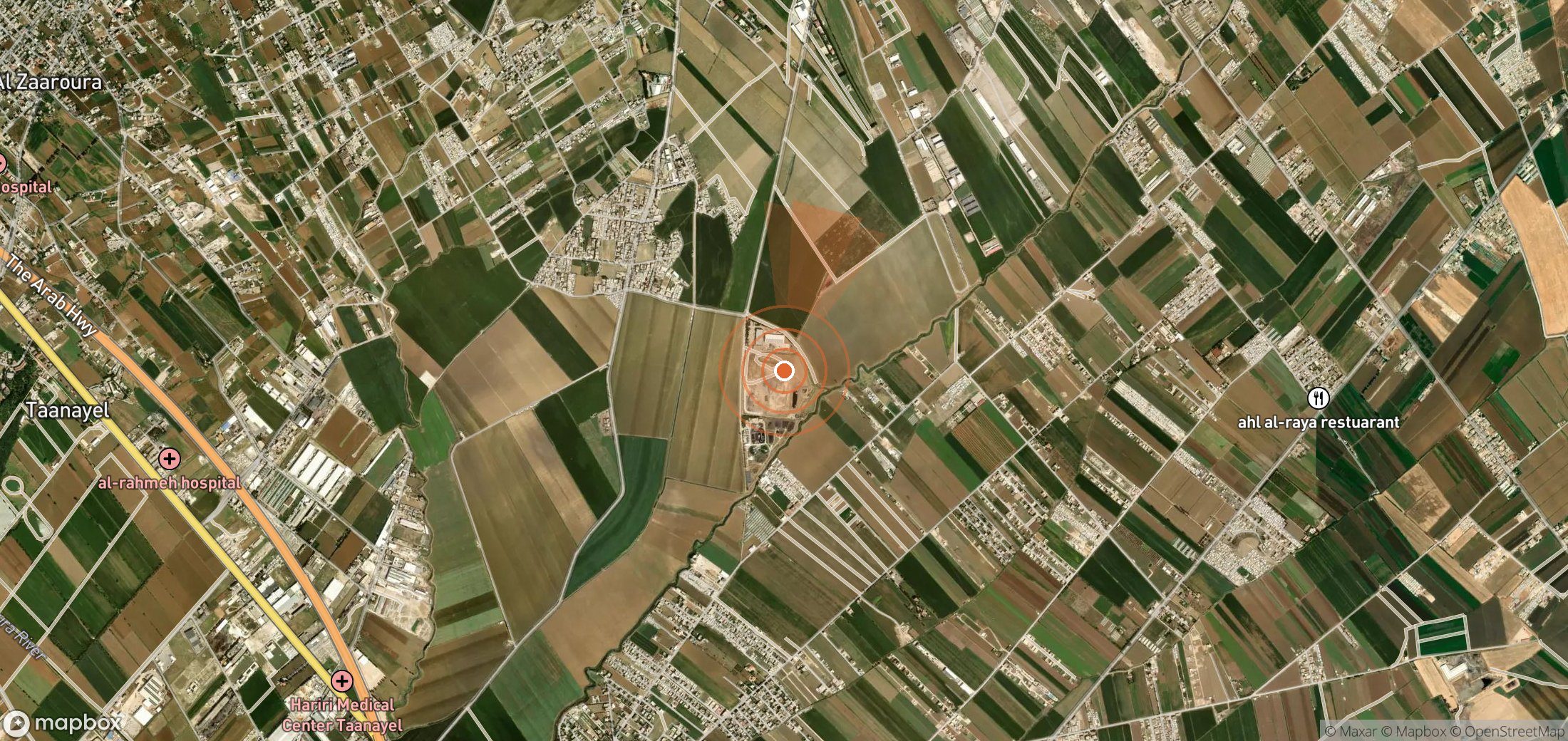 Satellite map of methane plume locations in Lebanon