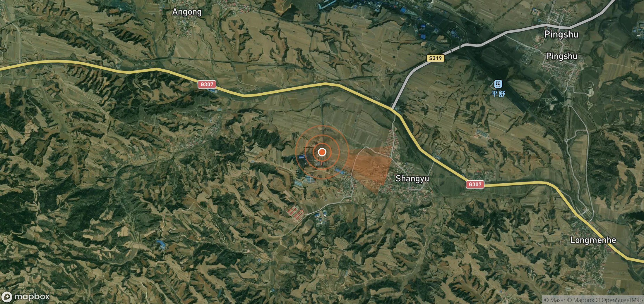 Satellite map of methane plume locations in China