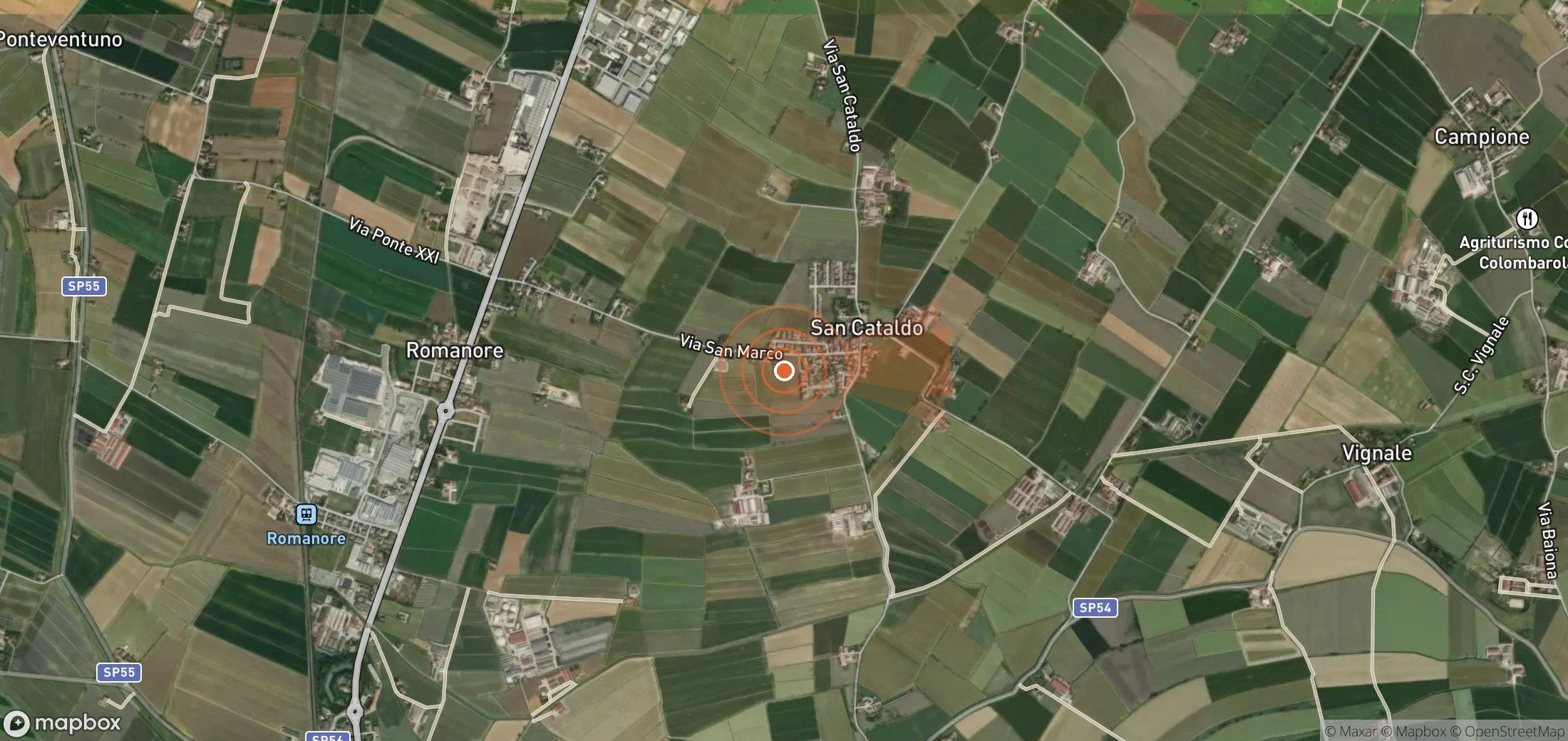 Satellite map of methane plume locations in Italy