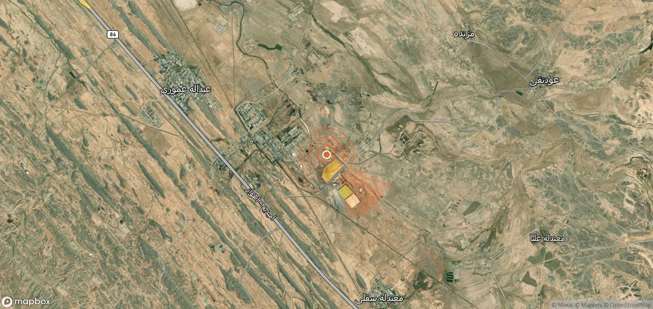 Satellite map of methane plume locations in Iran