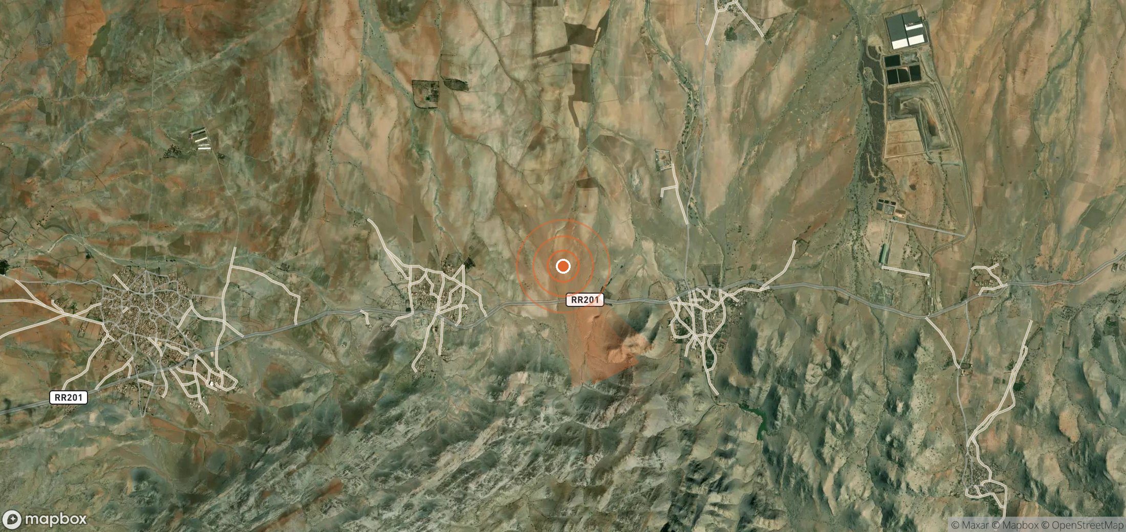 Satellite map of methane plume locations in Morocco