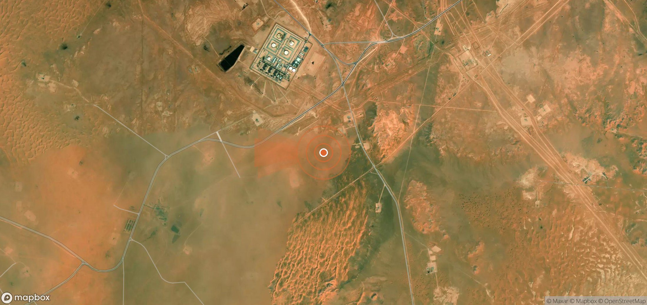 Satellite map of methane plume locations in Algeria