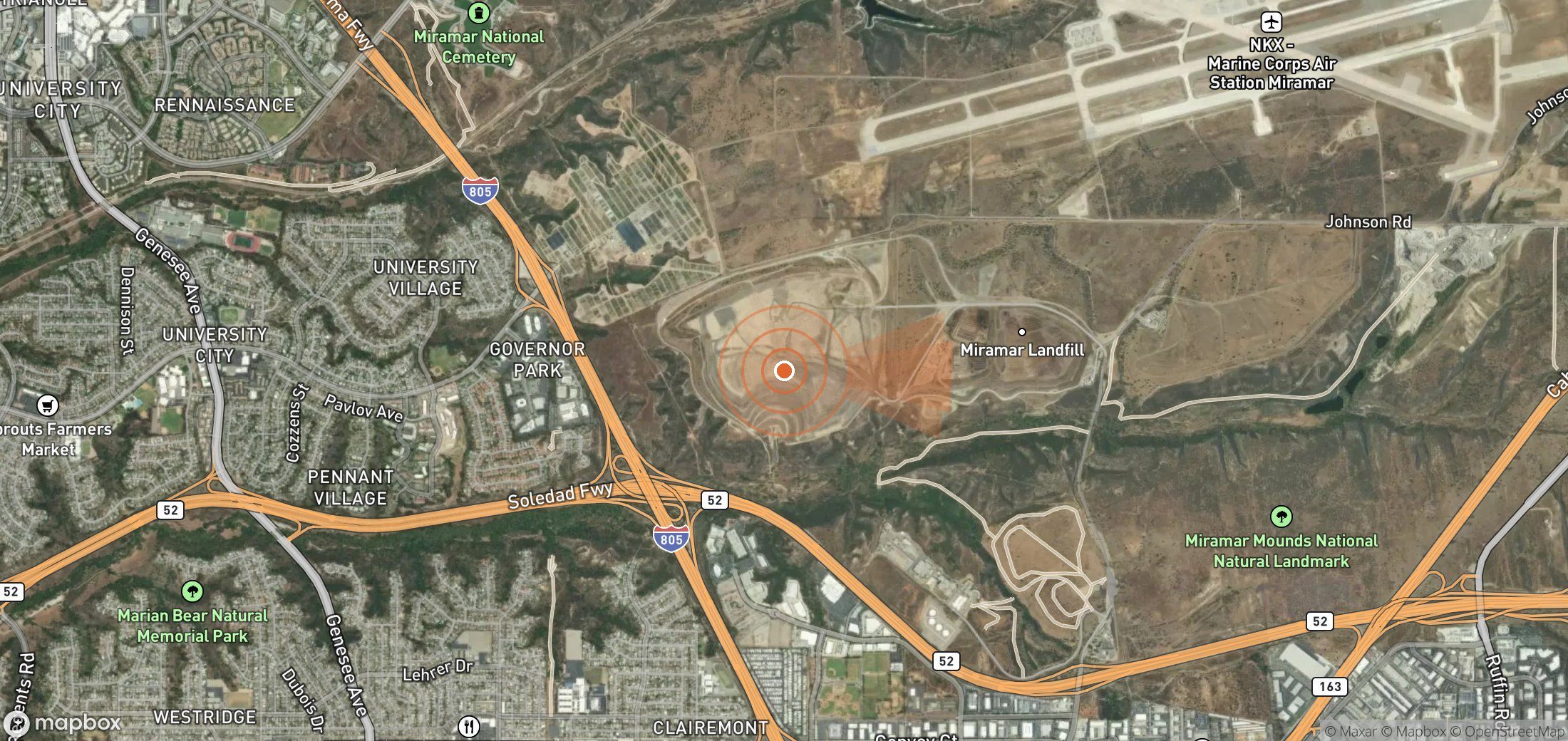 Mapa satelital de plumas de metano en Estados Unidos