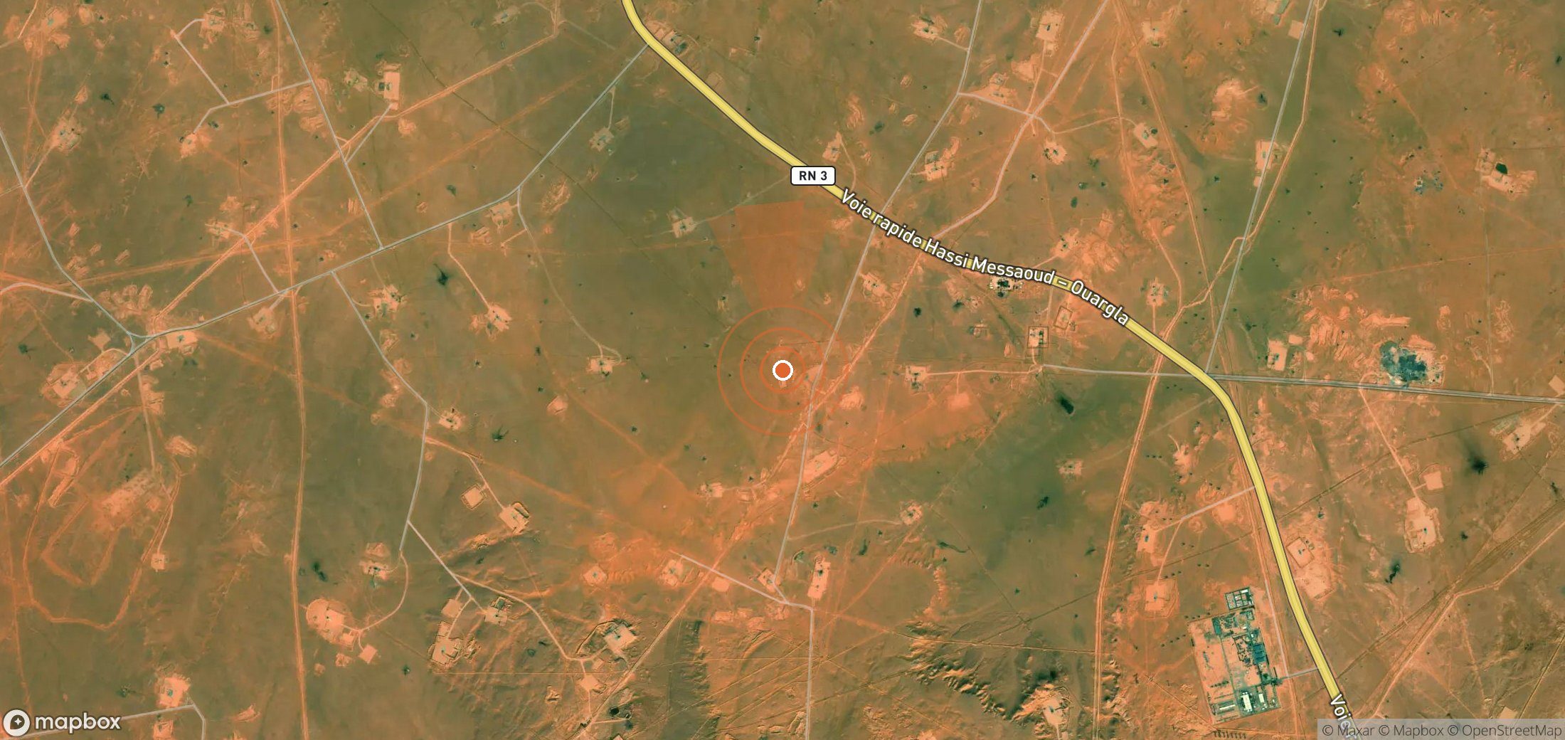 Satellite map of methane plume locations in Algeria