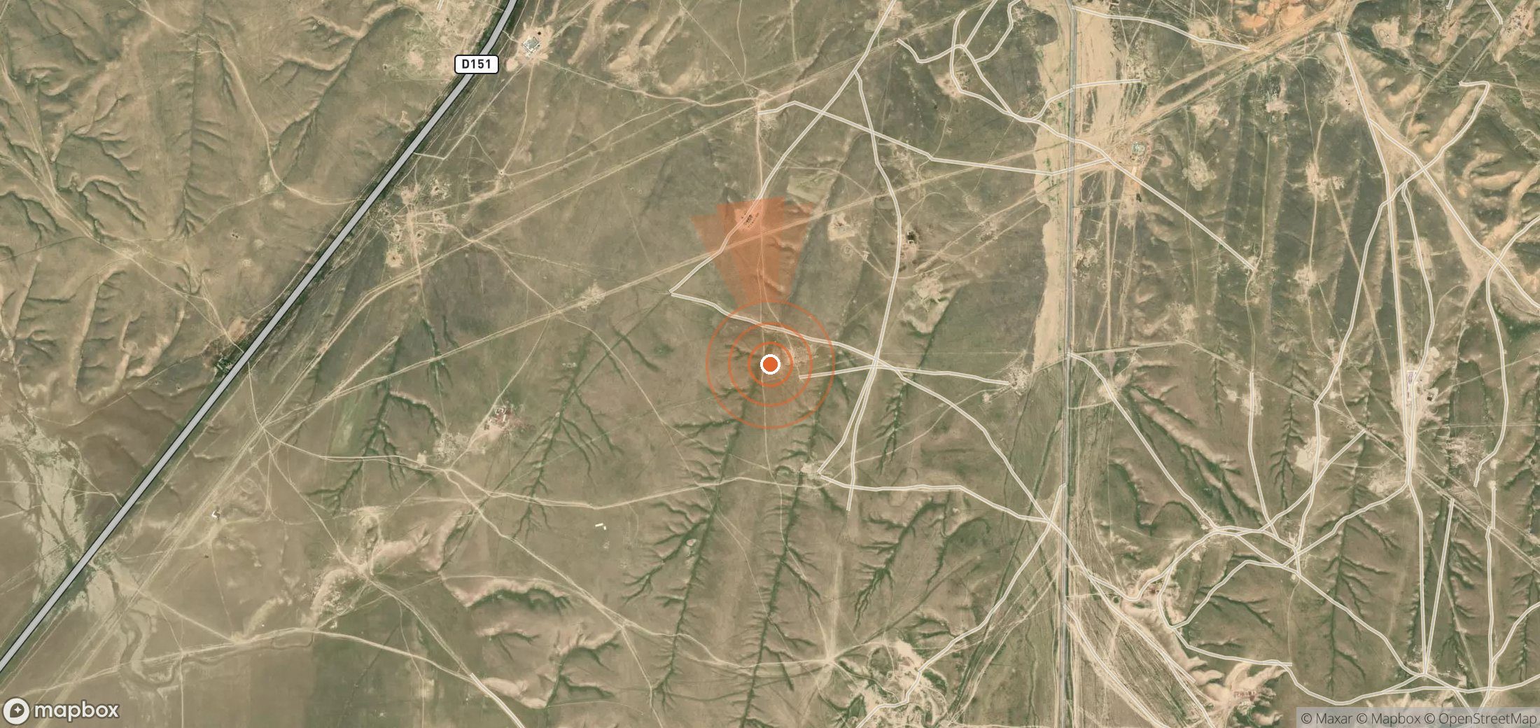 Satellite map of methane plume locations in Uzbekistan