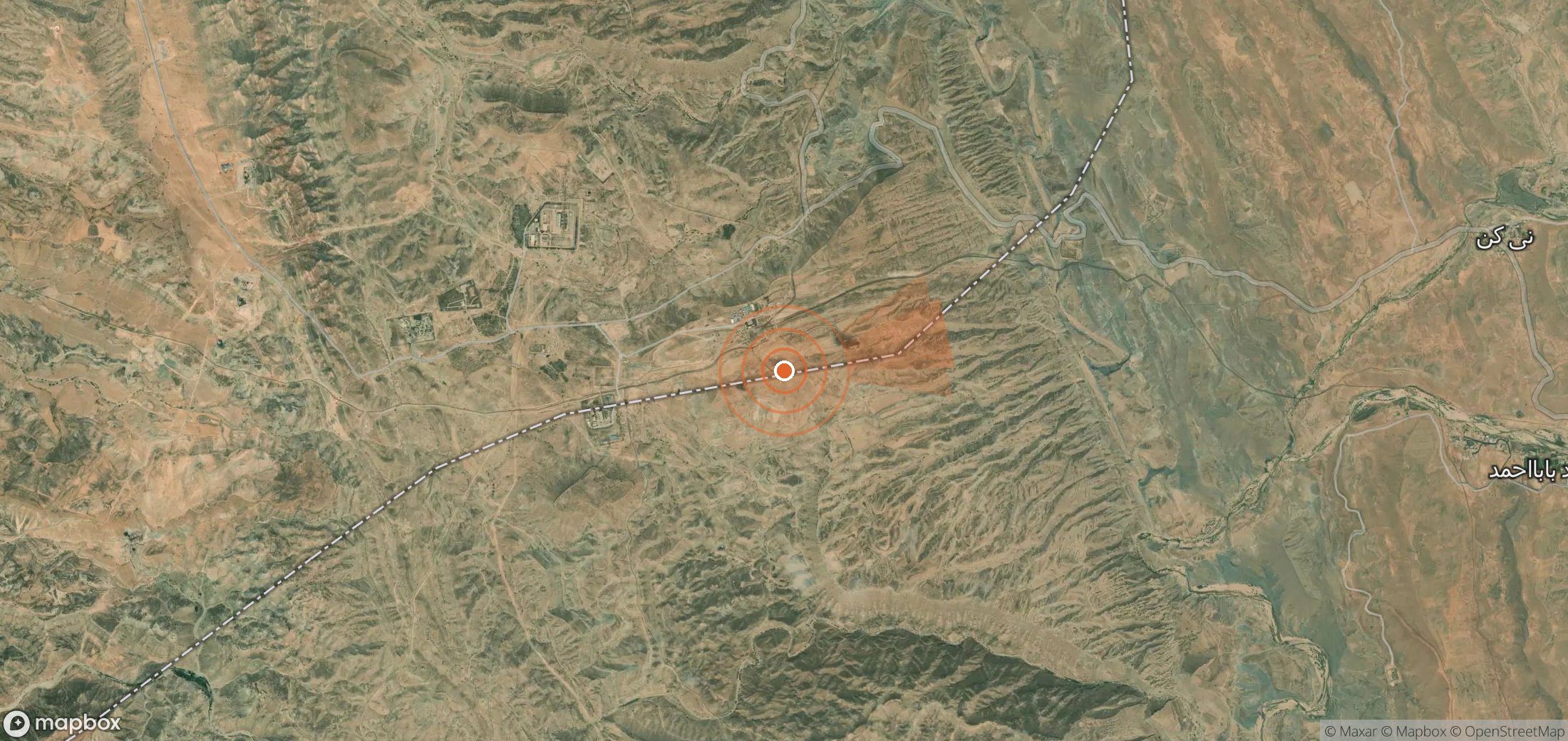 Mapa satelital de plumas de metano en Irán