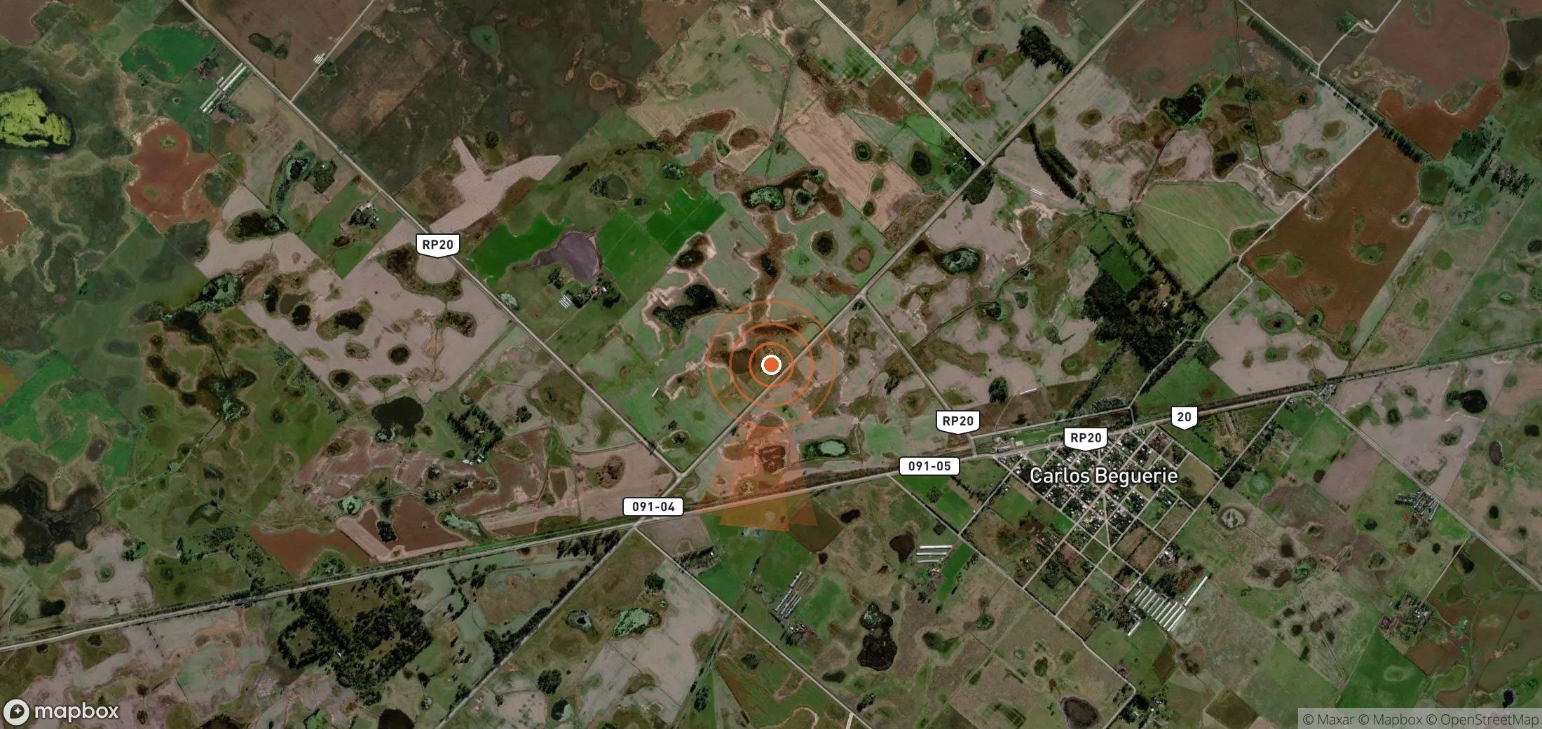 Mapa satelital de plumas de metano en Argentina