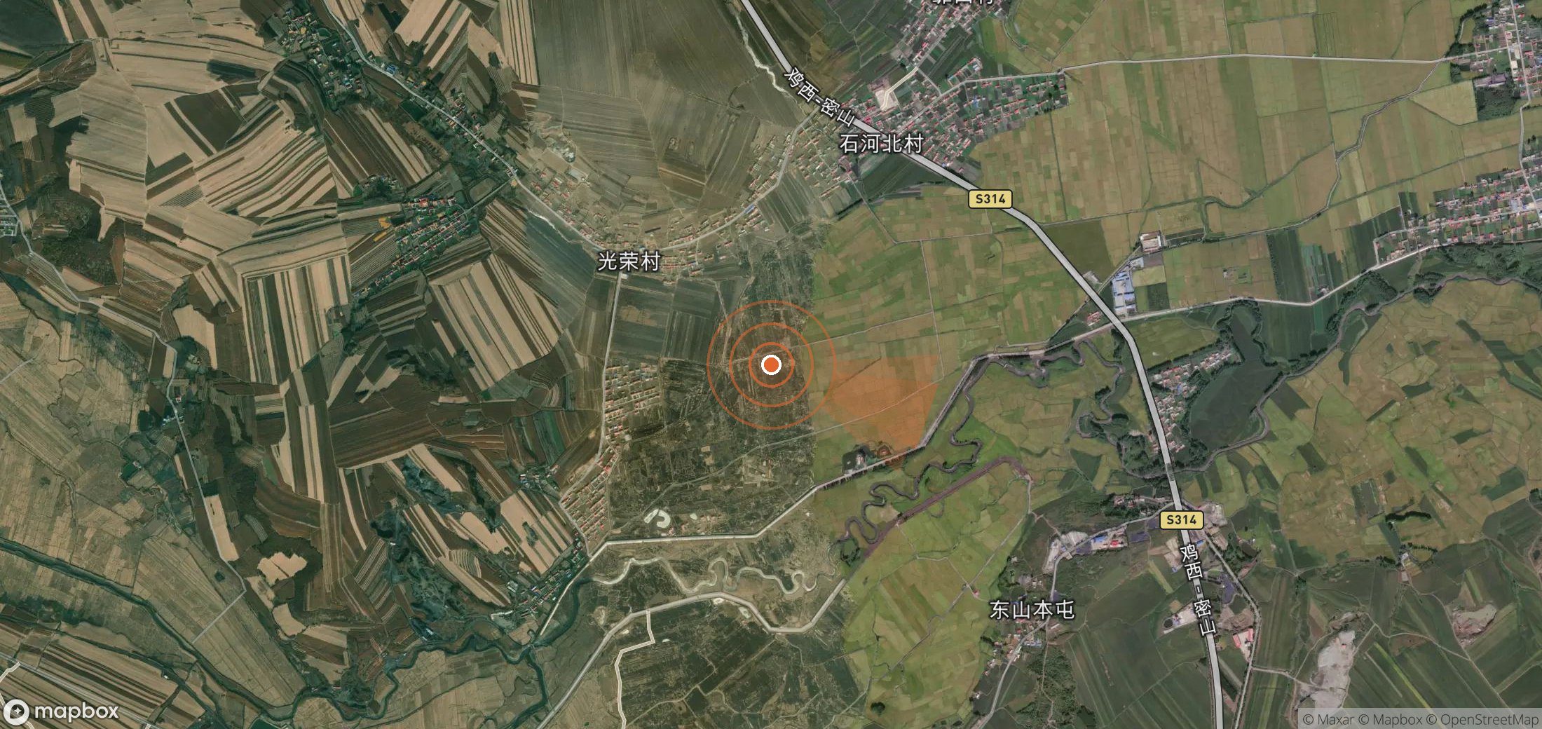 Satellite map of methane plume locations in China