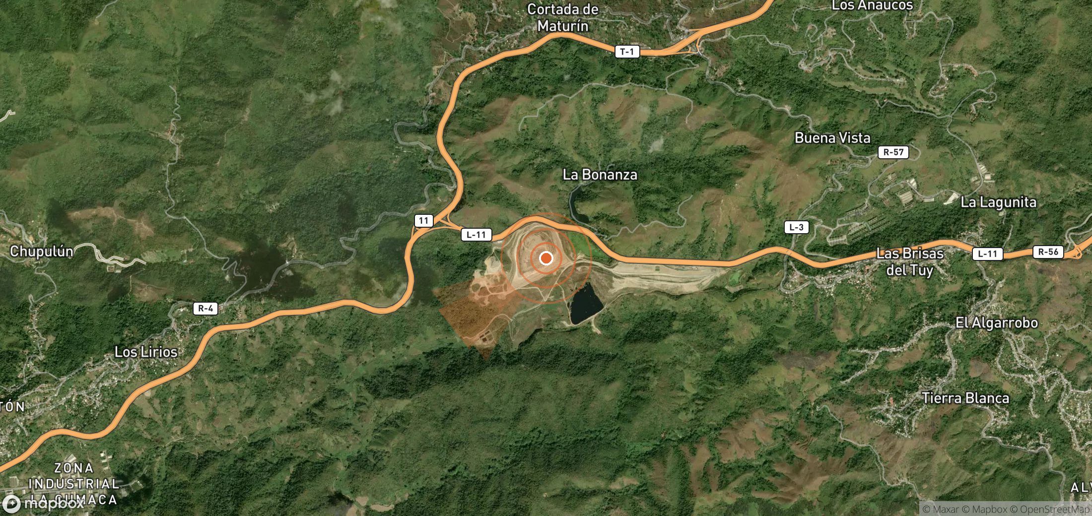 Mapa satelital de plumas de metano en Venezuela