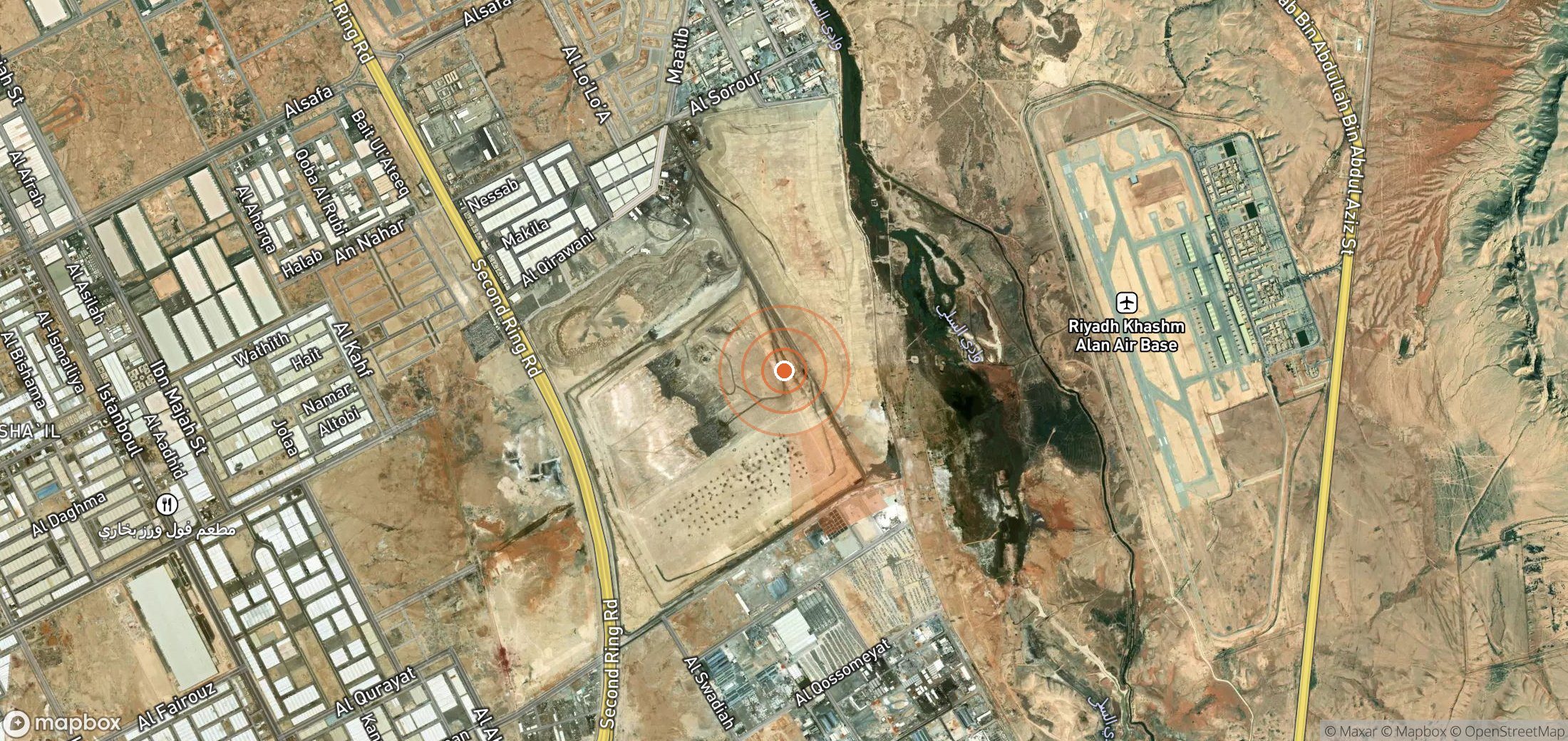 Satellite map of methane plume locations in Saudi Arabia