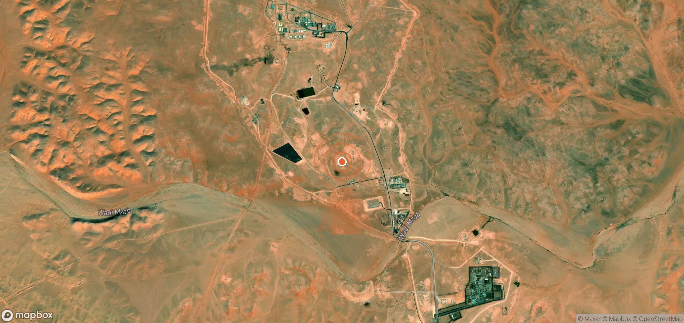 Mapa satelital de plumas de metano en Argelia