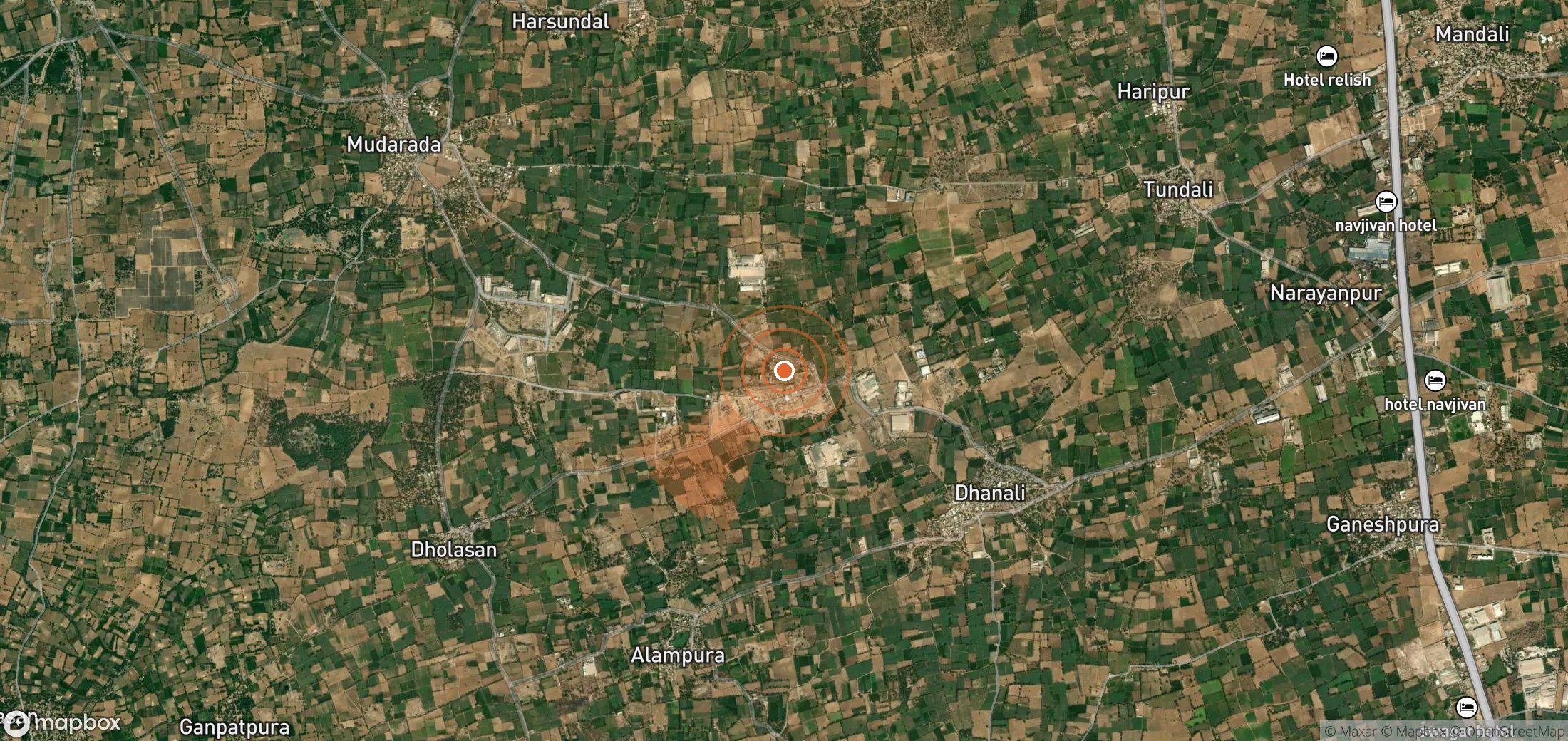 Mapa satelital de plumas de metano en India