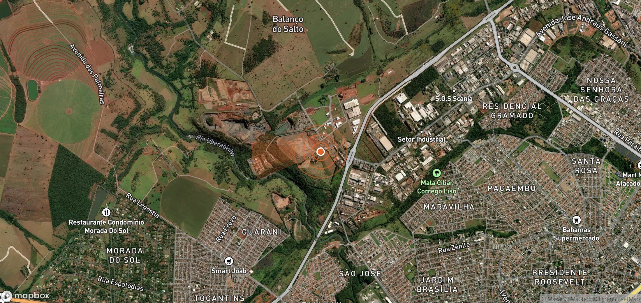 Satellite map of methane plume locations in Brazil
