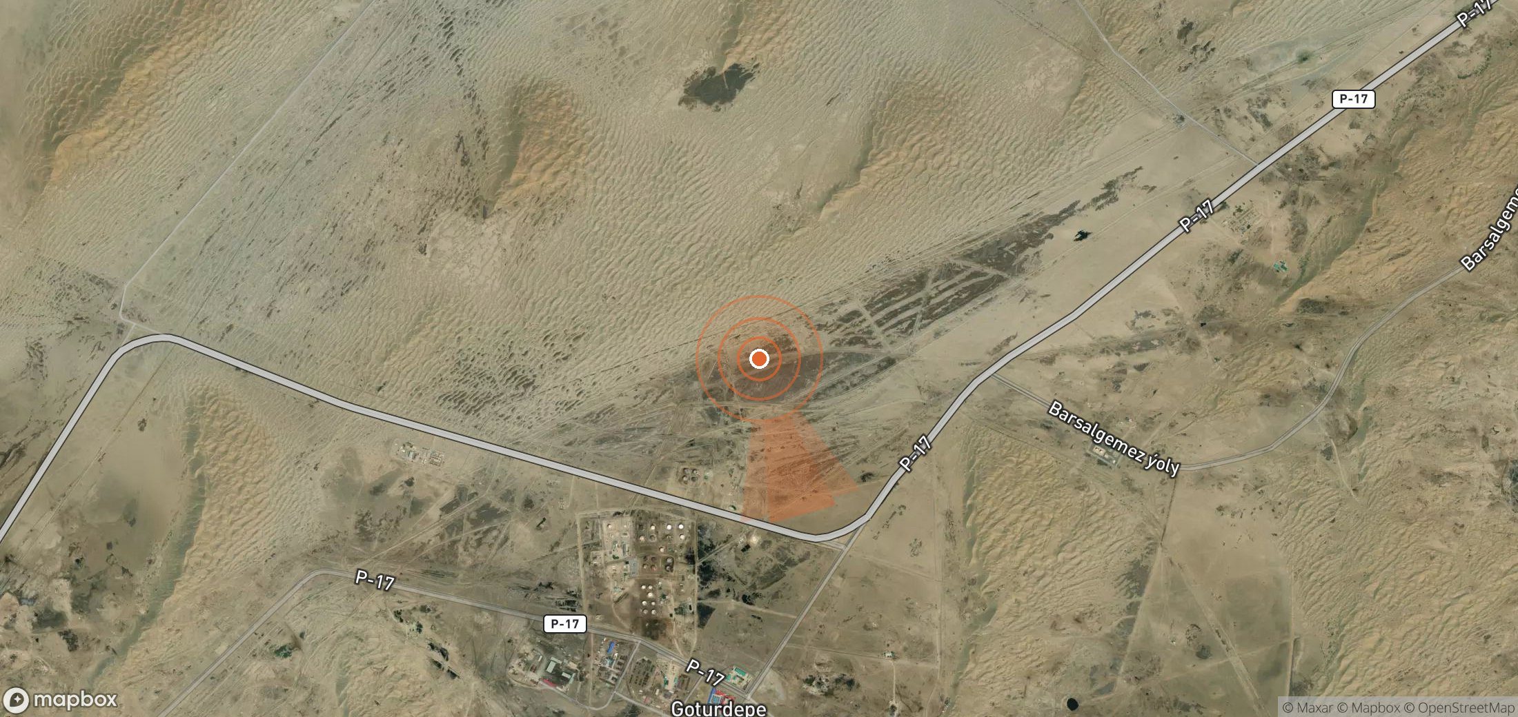 Mapa satelital de plumas de metano en Turkmenistán