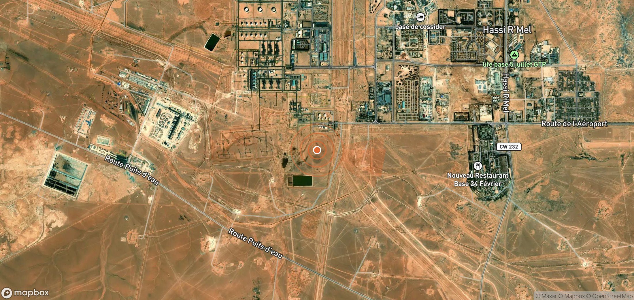 Satellite map of methane plume locations in Algeria