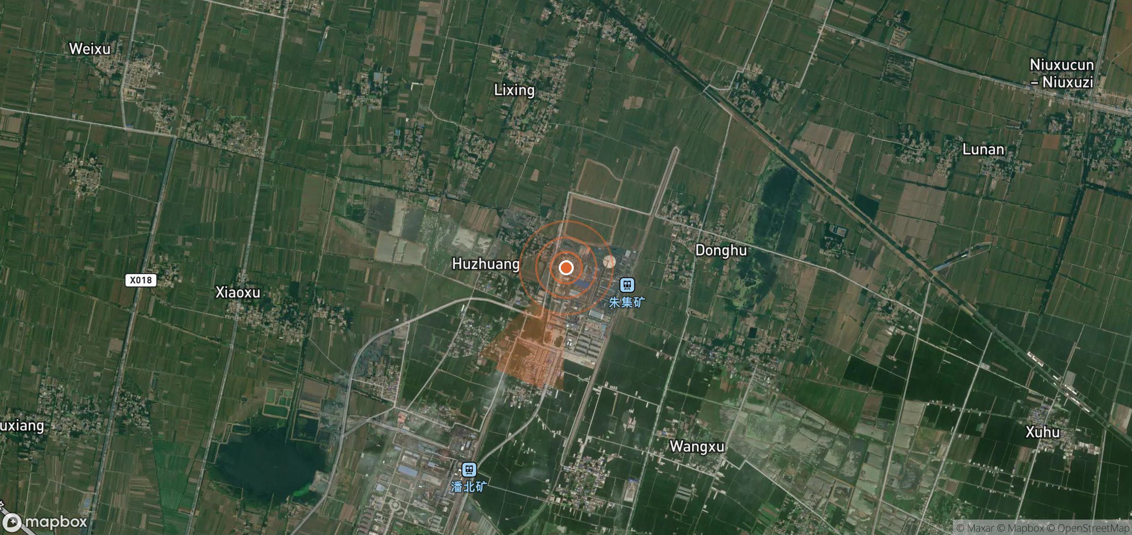 Satellite map of methane plume locations in China
