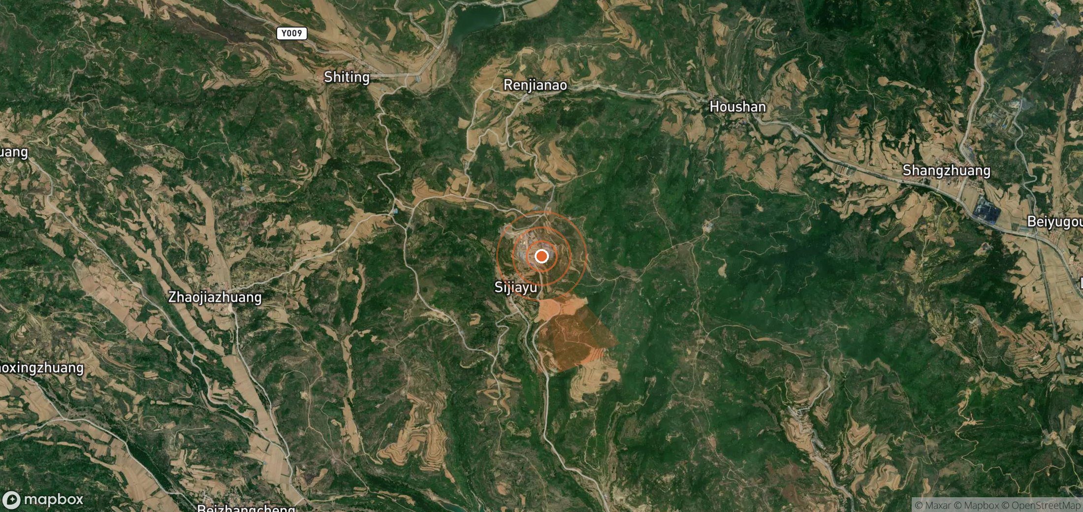 Mapa satelital de plumas de metano en China