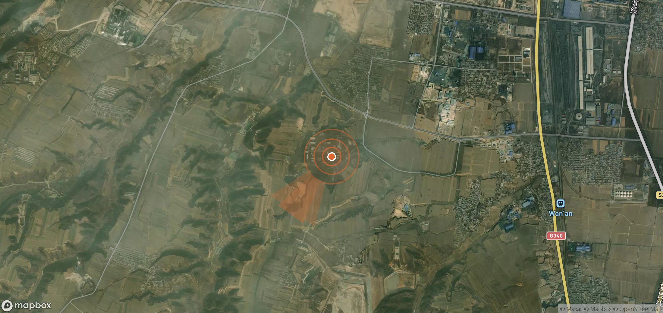 Satellite map of methane plume locations in China