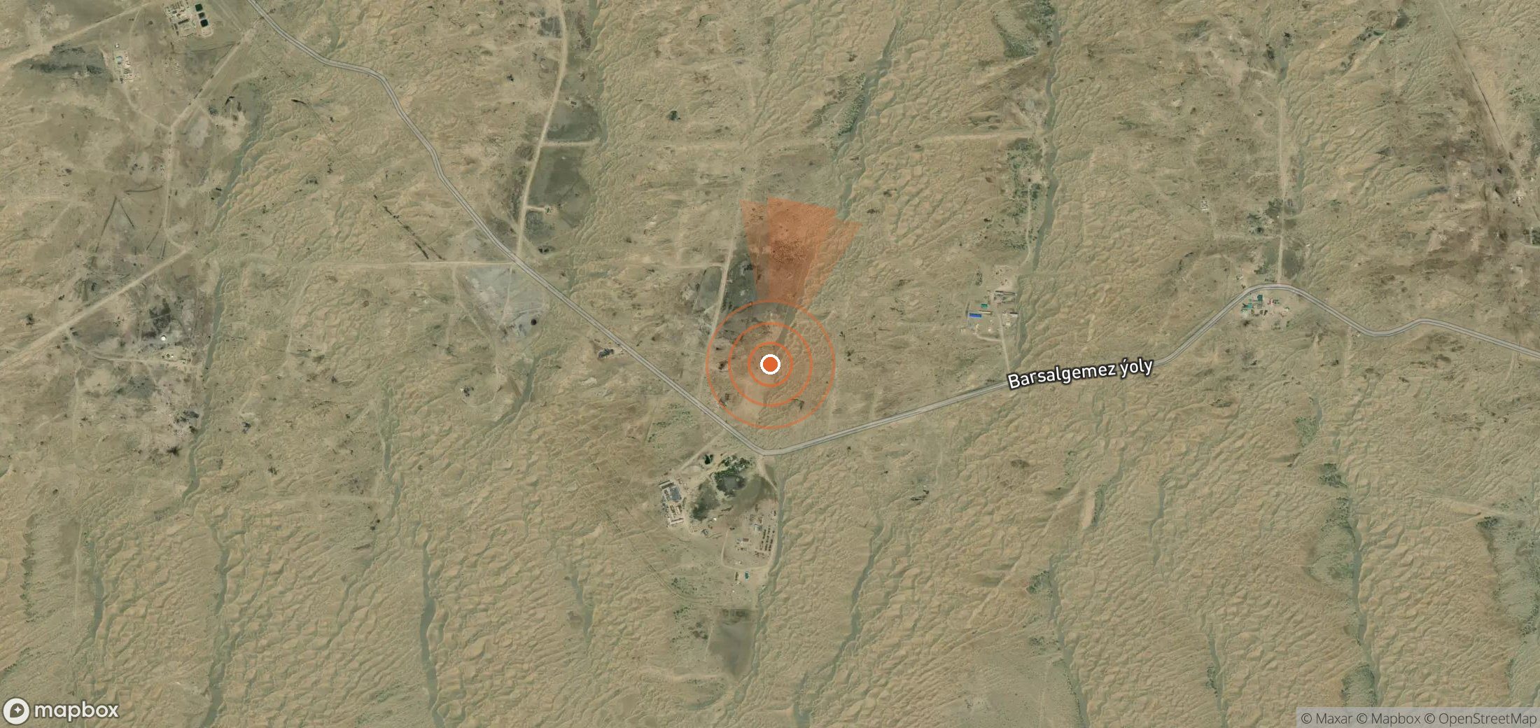 Satellite map of methane plume locations in Turkmenistan