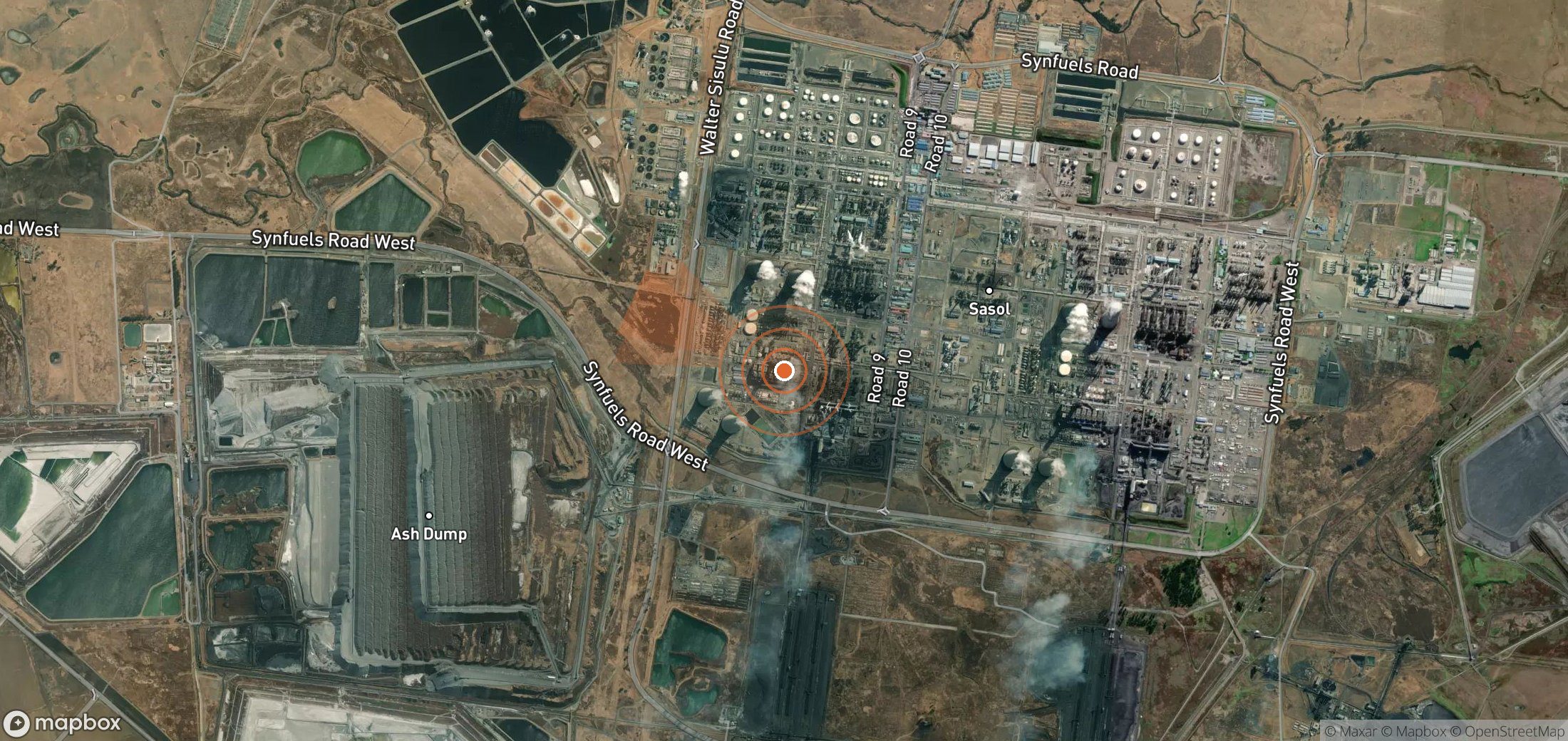 Satellite map of methane plume locations in South Africa