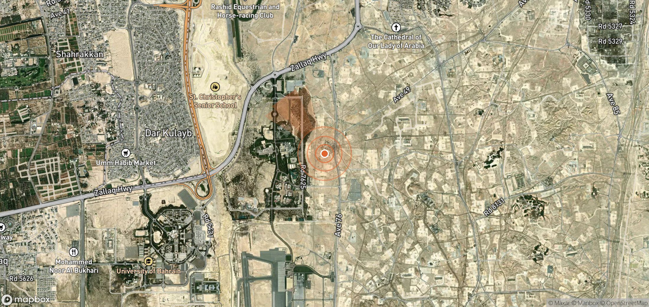 Satellite map of methane plume locations in Bahrain