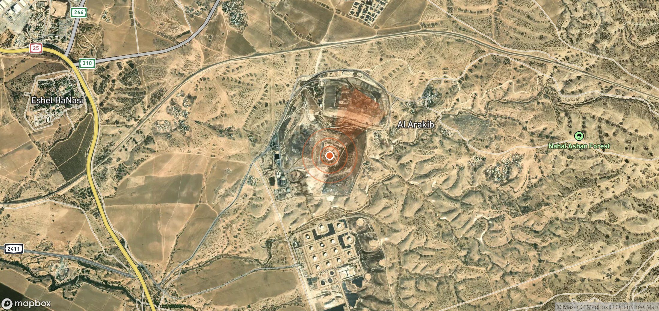 Satellite map of methane plume locations in Israel