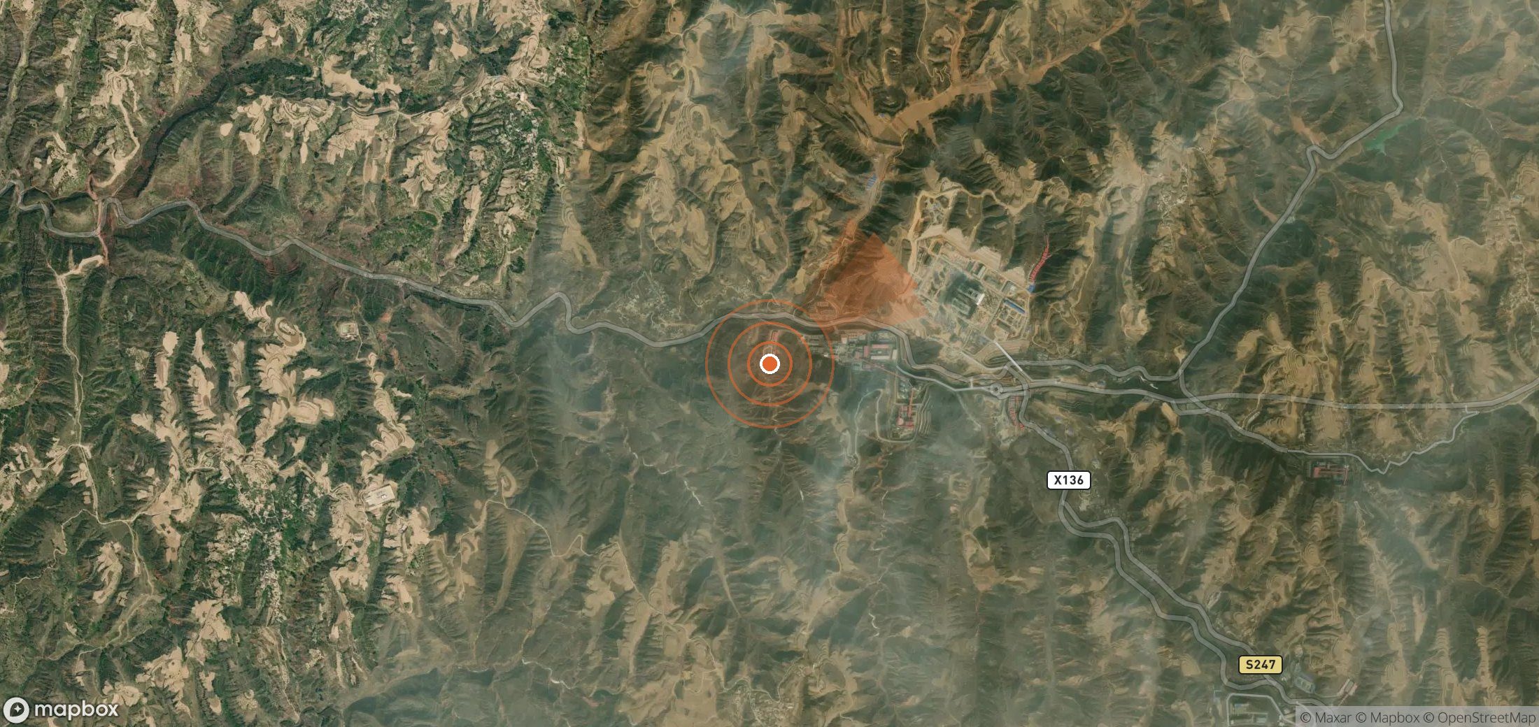 Satellite map of methane plume locations in China