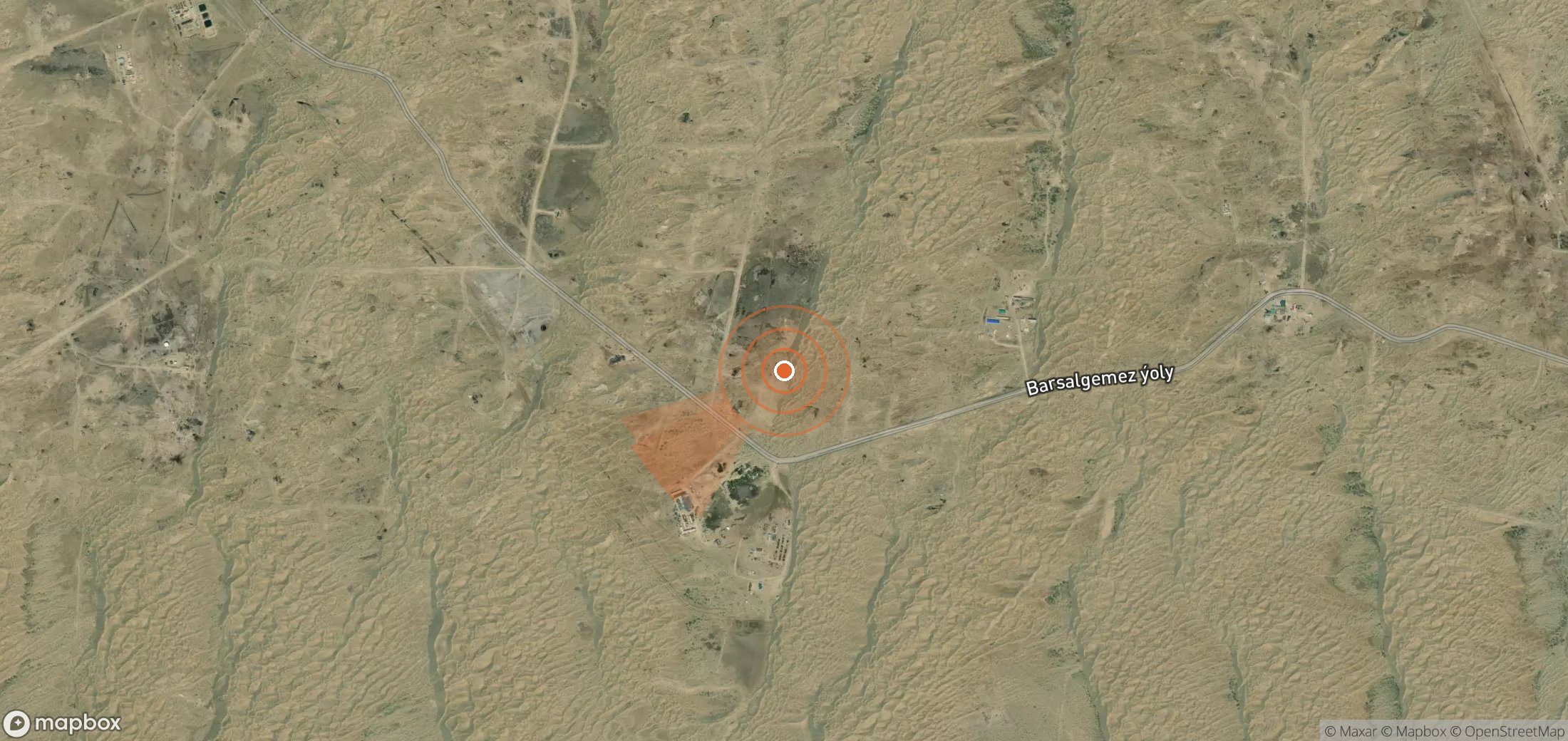 Satellite map of methane plume locations in Turkmenistan