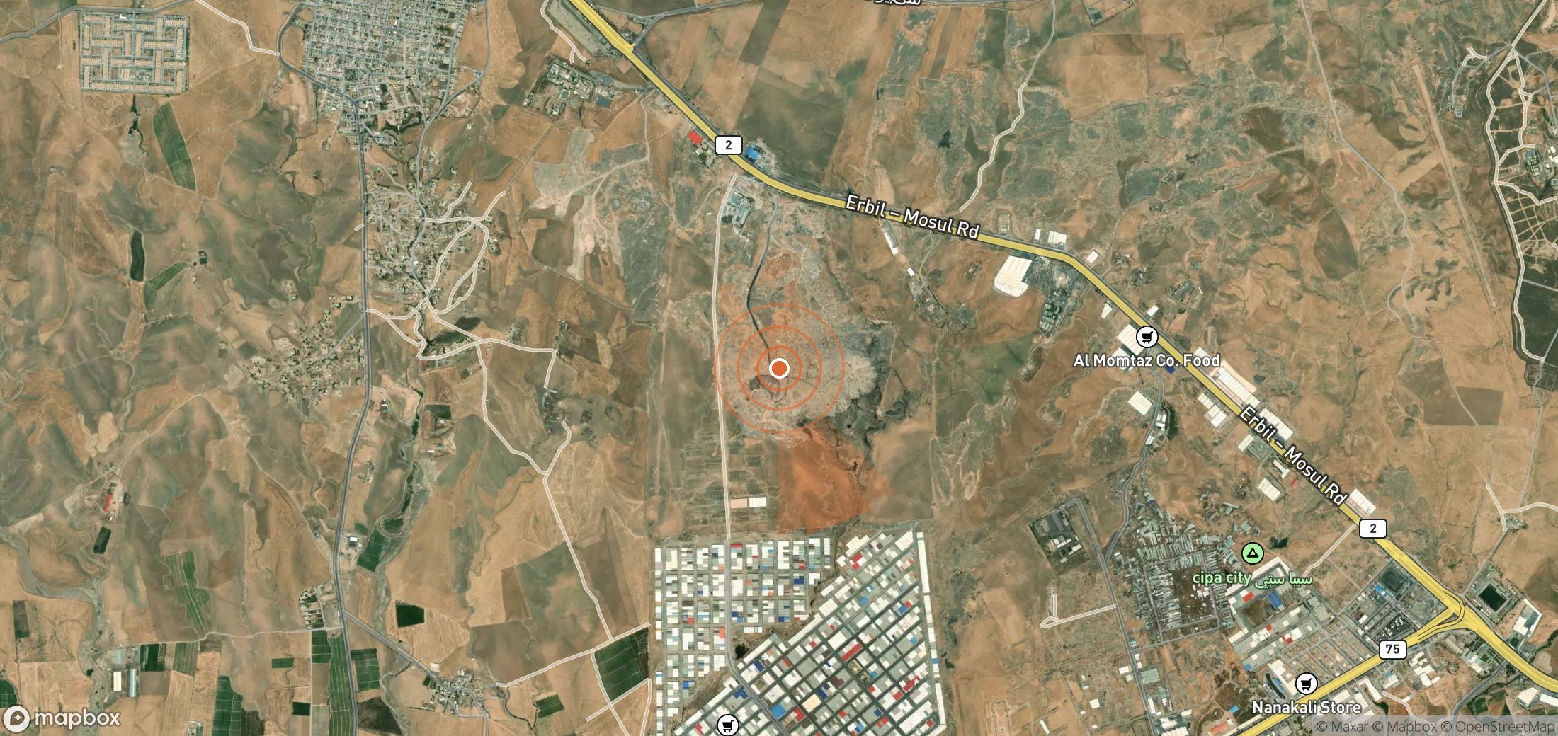 Mapa satelital de plumas de metano en Irak