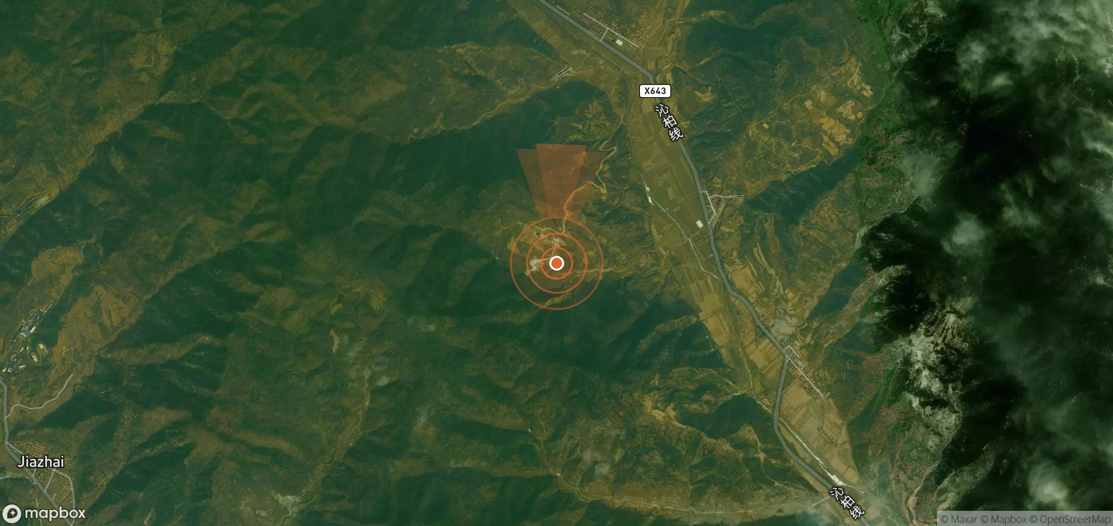 Satellite map of methane plume locations in China
