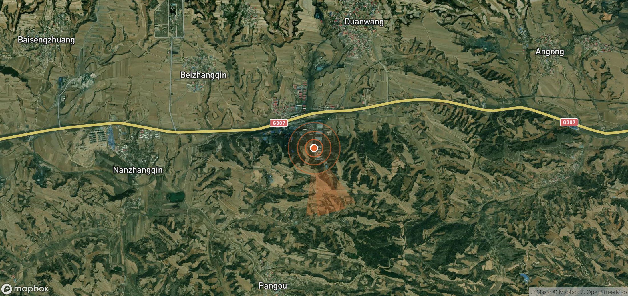 Satellite map of methane plume locations in China