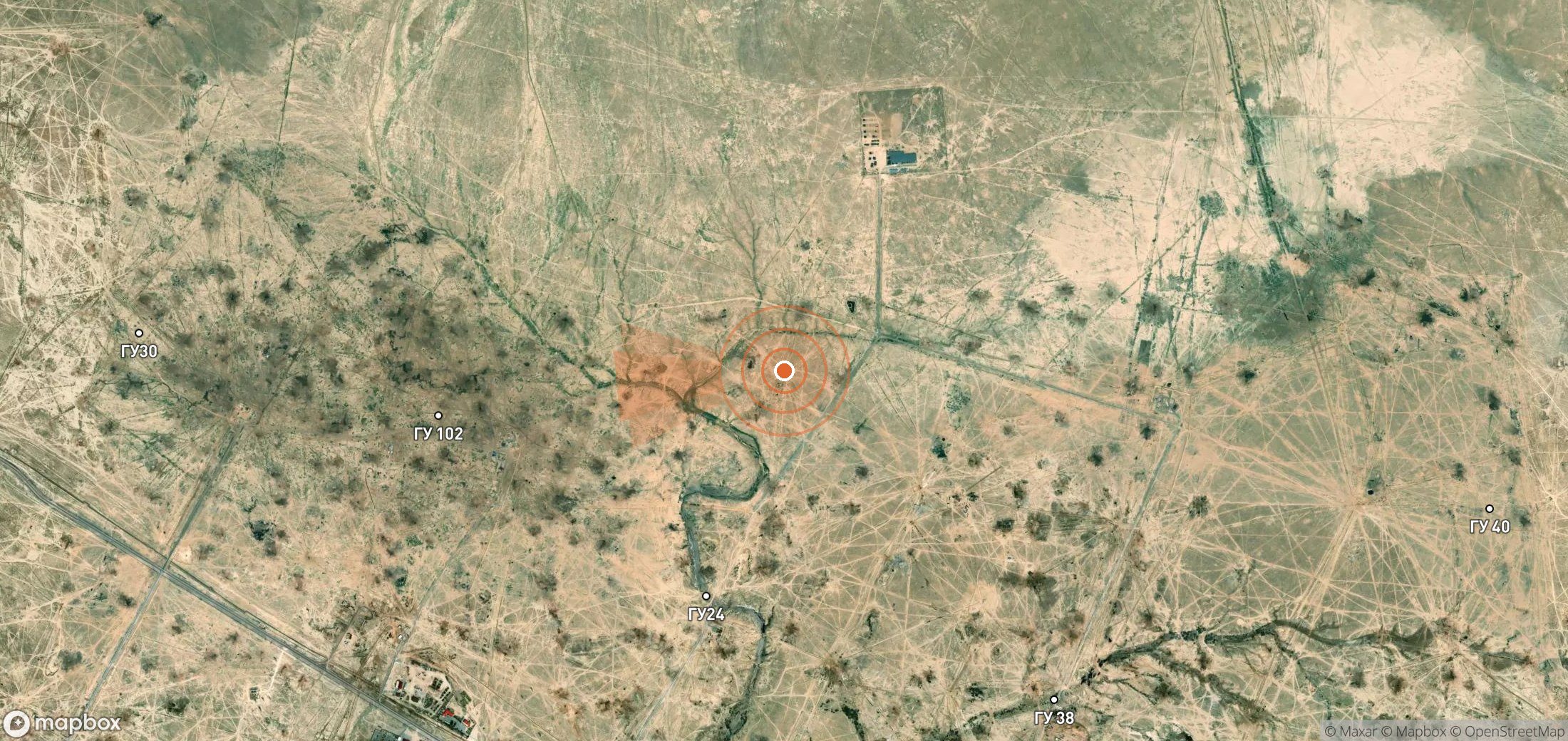 Satellite map of methane plume locations in Kazakhstan