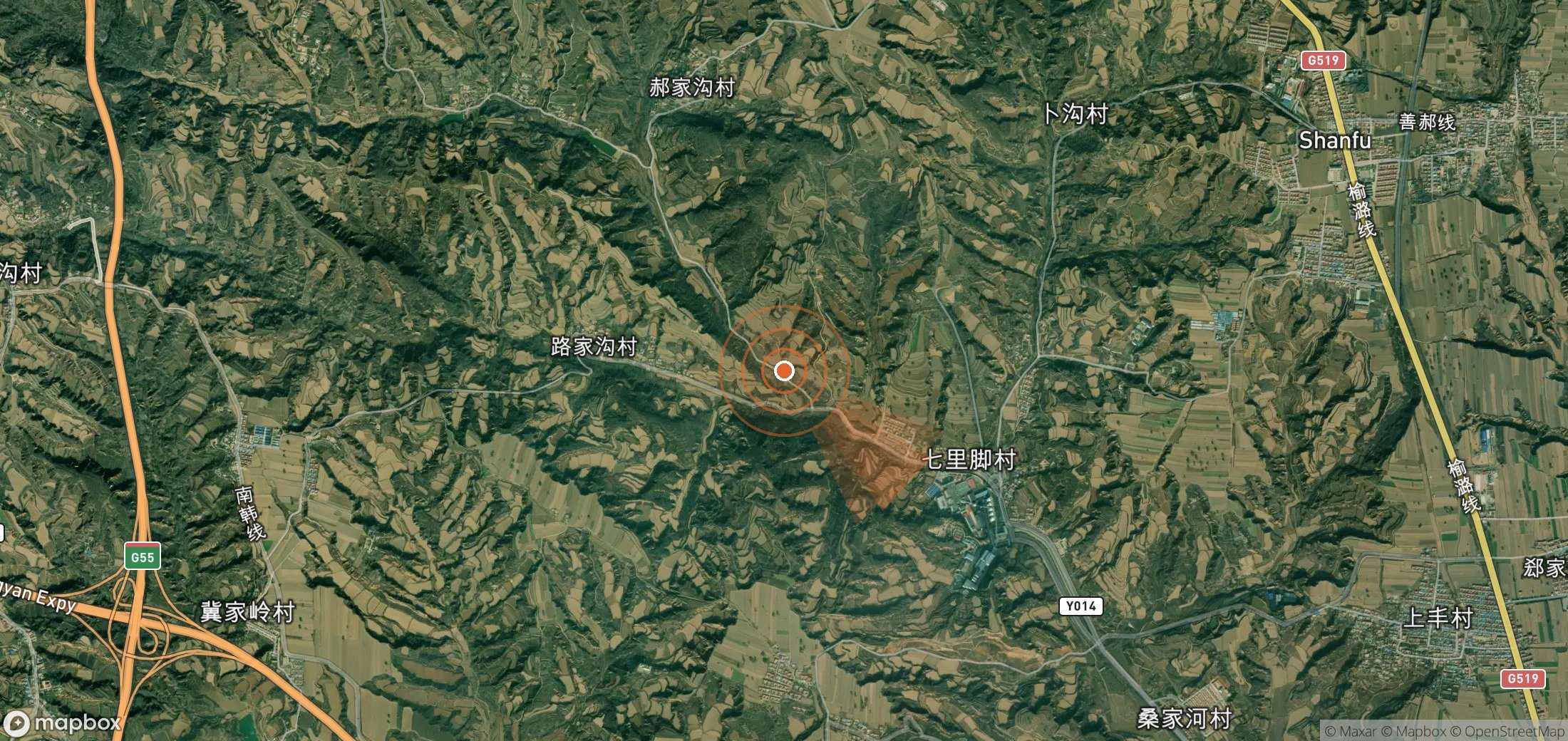 Satellite map of methane plume locations in China