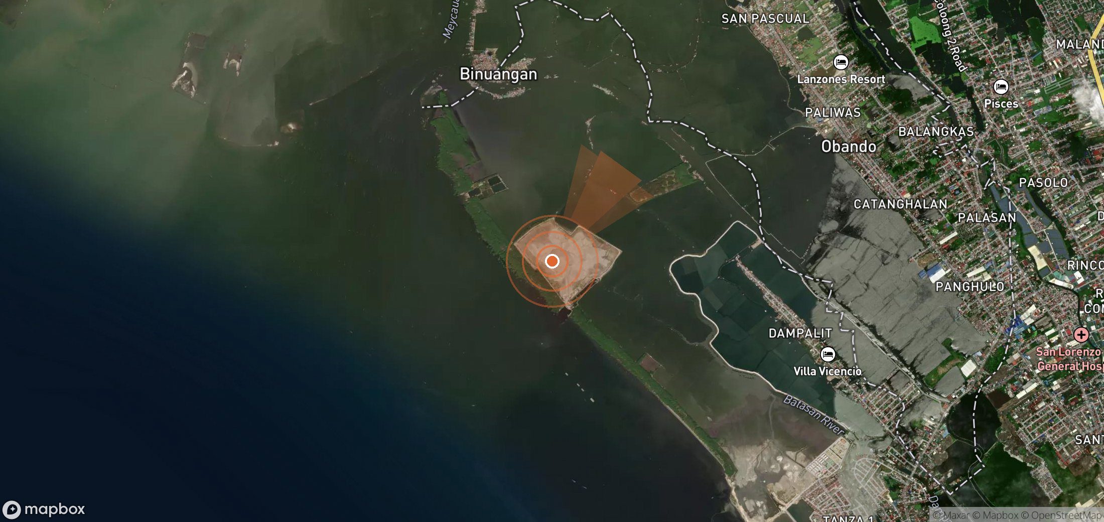 Satellite map of methane plume locations in Philippines