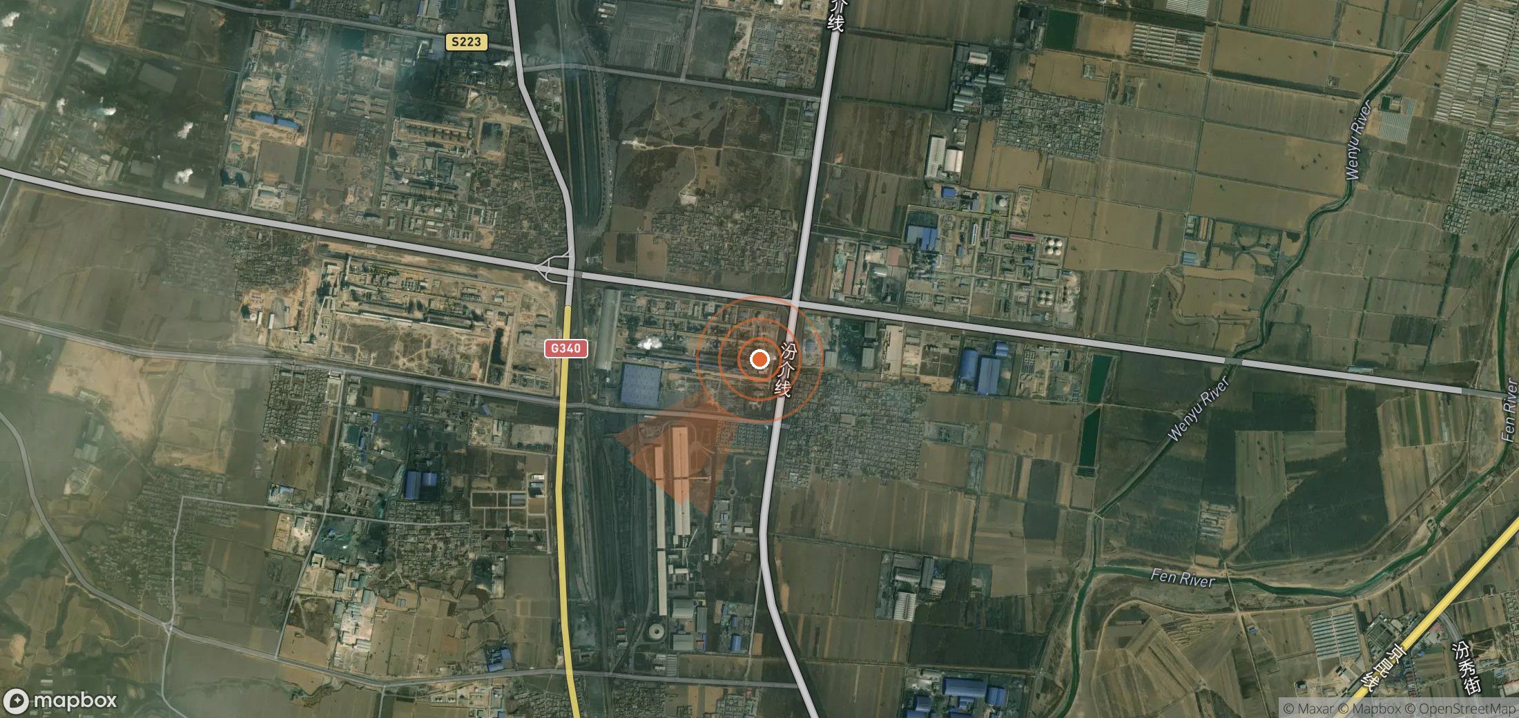 Mapa satelital de plumas de metano en China